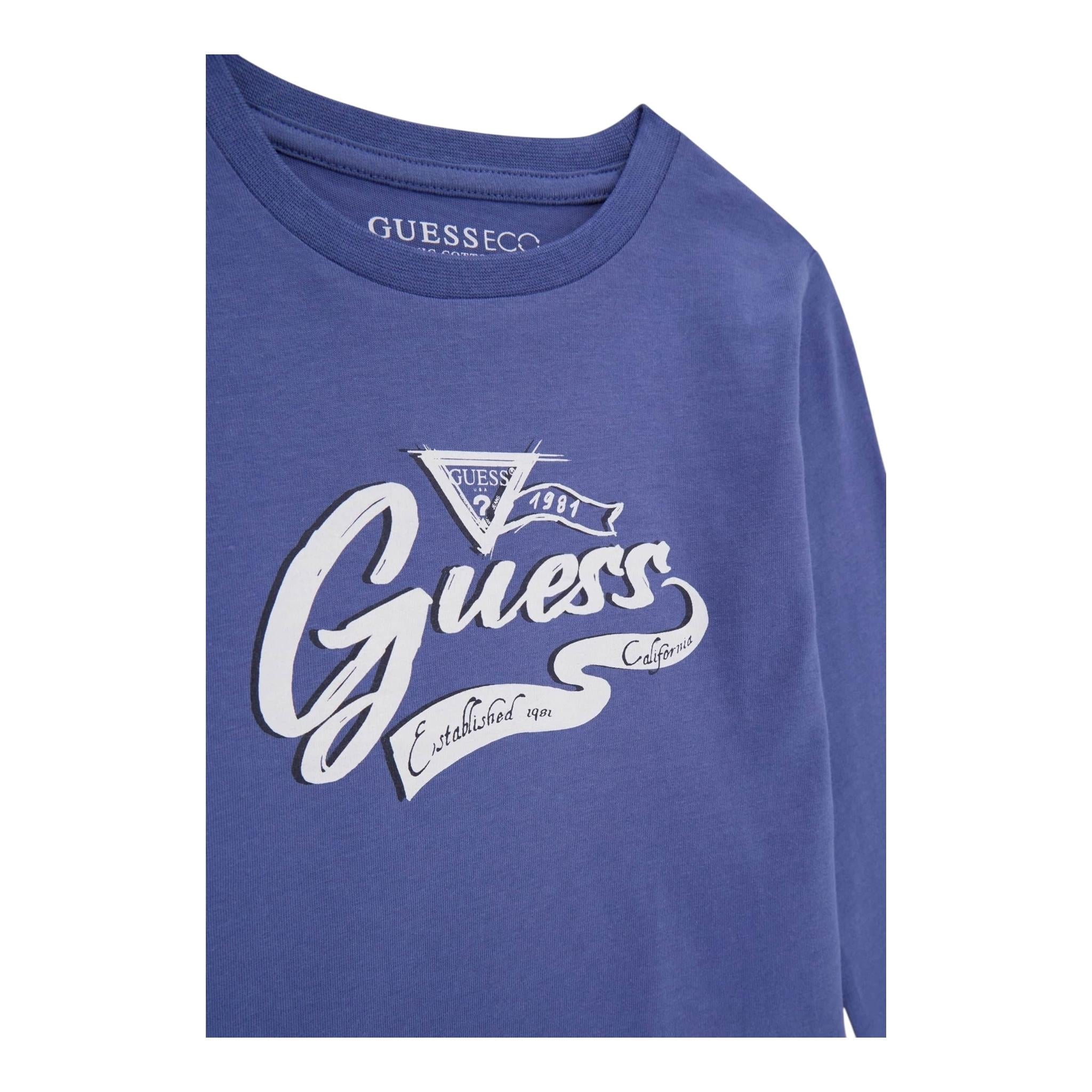 GUESS shirt girocollo tinta unita con logo Blu per Bambino N4YI28K8HM4J BLU GUESS