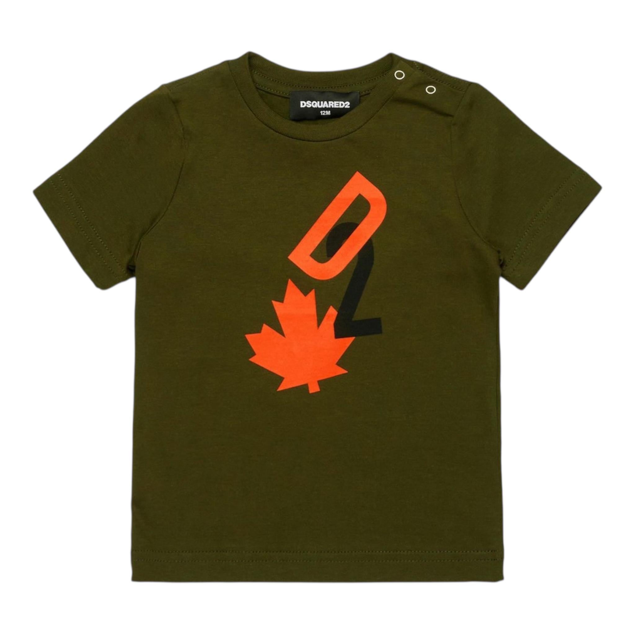 DSQUARED2 t-shirt girocollo tinta unita con stampa in contrasto Verde per Bambino DQ2464X VERDE DSQUARED2