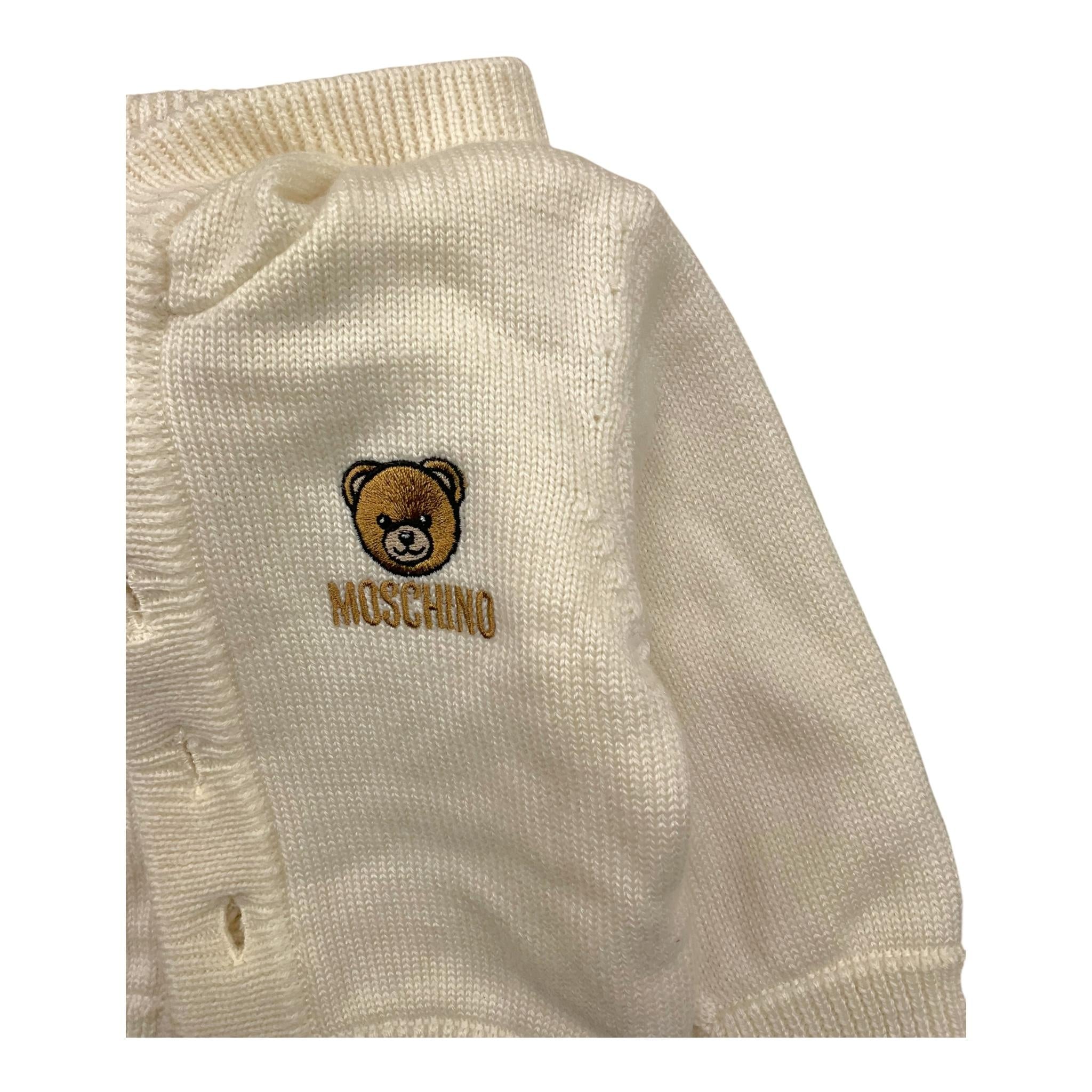 MOSCHINO cardigan tinta unita con stampa e cappuccio Panna per Neonato MUW00 PANNA MOSCHINO