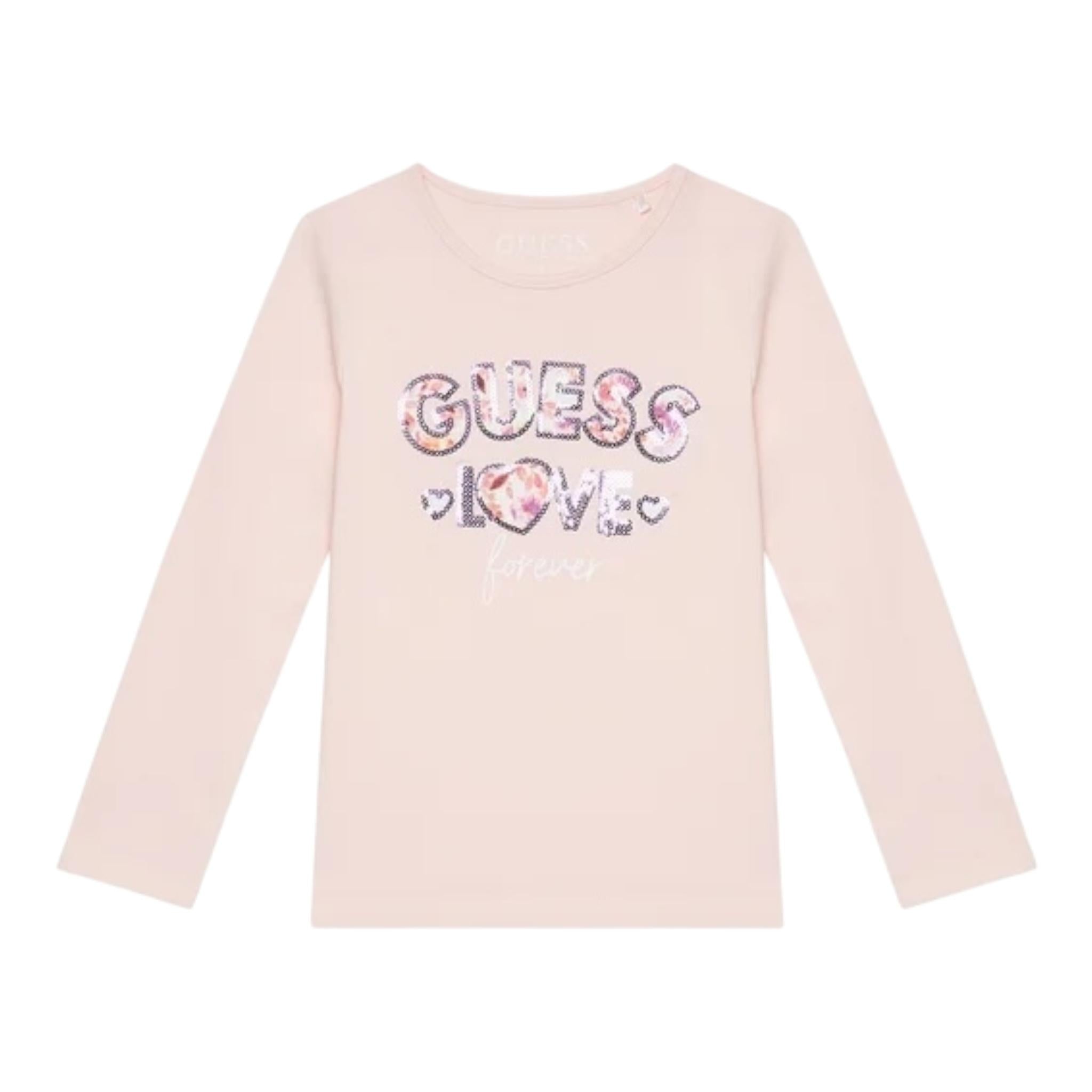 GUESS shirt girocollo tinta unita con paillettes Rosa per Neonata K4BI16J1314 ROSA GUESS