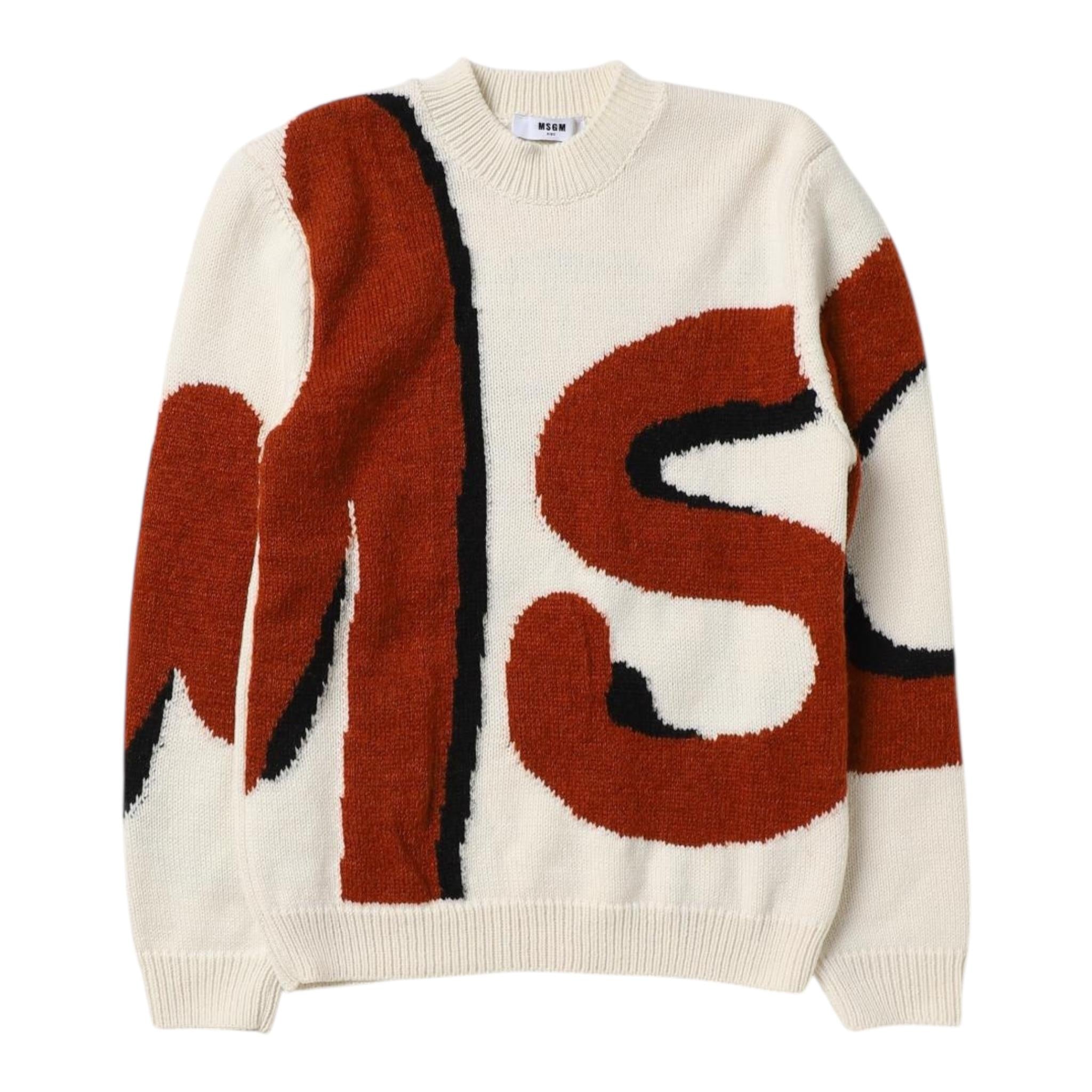 MSGM maglia girocollo tinta unita con ricami in contrasto Panna per Bambino F3MSJUJP119 PANNA MSGM