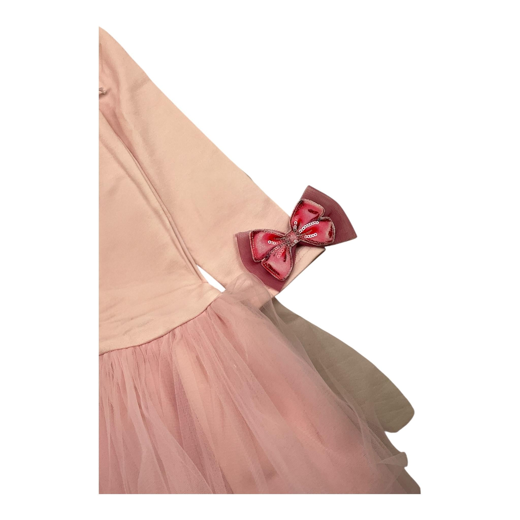 DAGA COLLECTION abito manica lunga tinta unita con fiocchi Rosa per Bambina M9963 ROSA DAGA COLLECTION