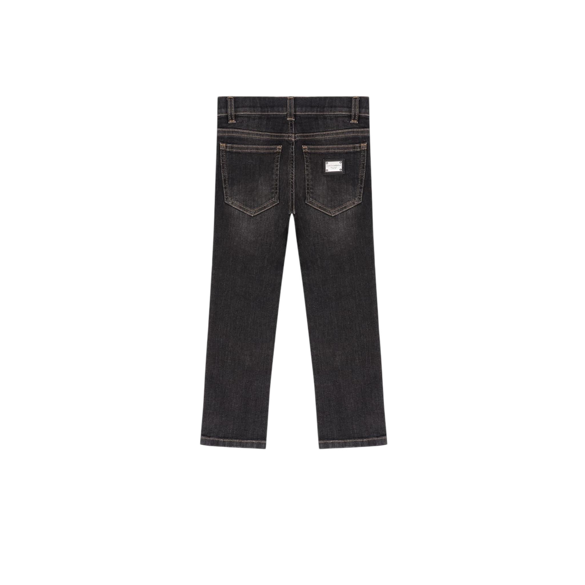 DOLCE & GABBANA jeans tinta unita con girovita regolabile Nero per Bambino L41F95 NERO DOLCE & GABBANA