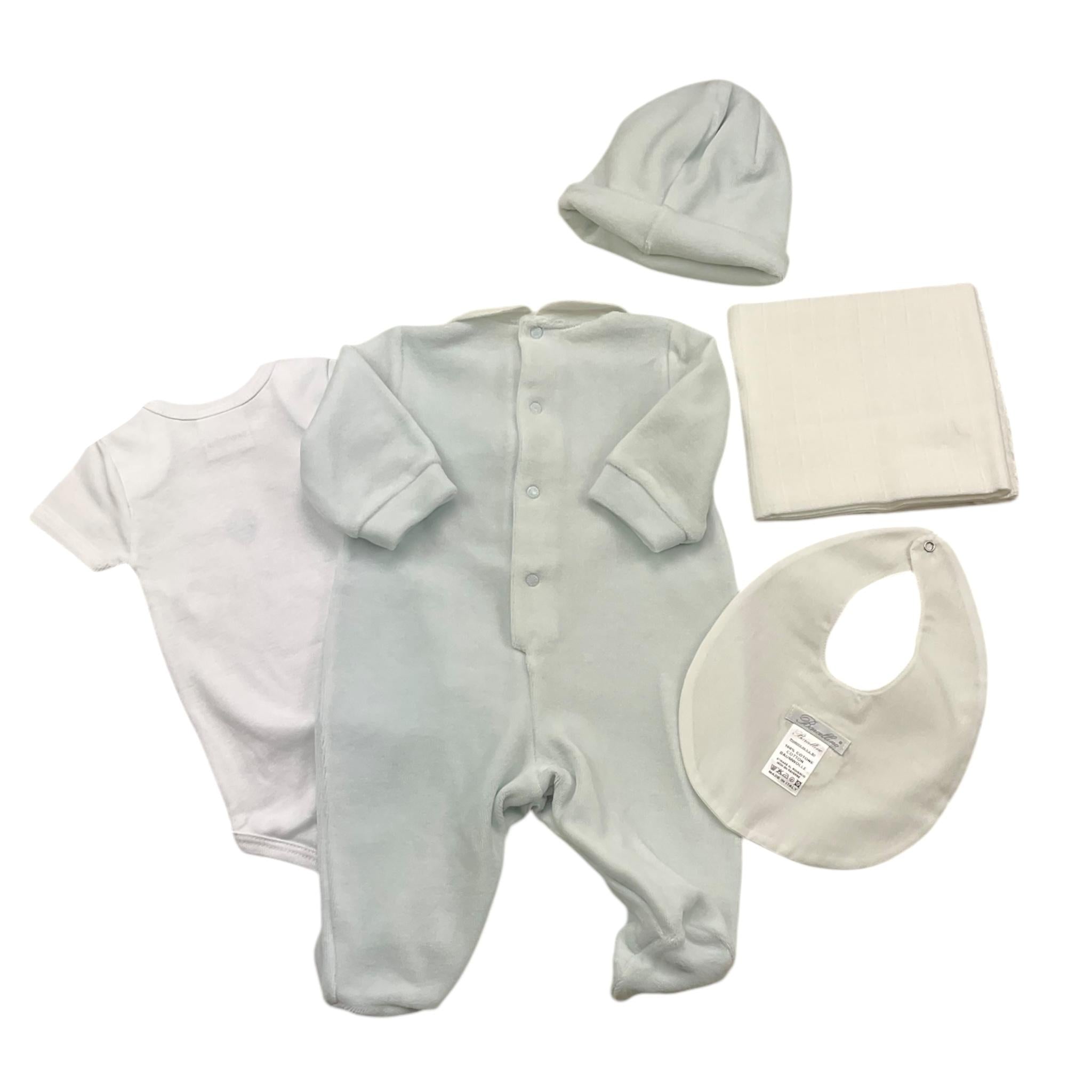 BARCELLINO box nascita 5pz tutina-body-cappello-bavetta-coperta Azzurro per Neonato BOXAI AZZURRO BARCELLINO