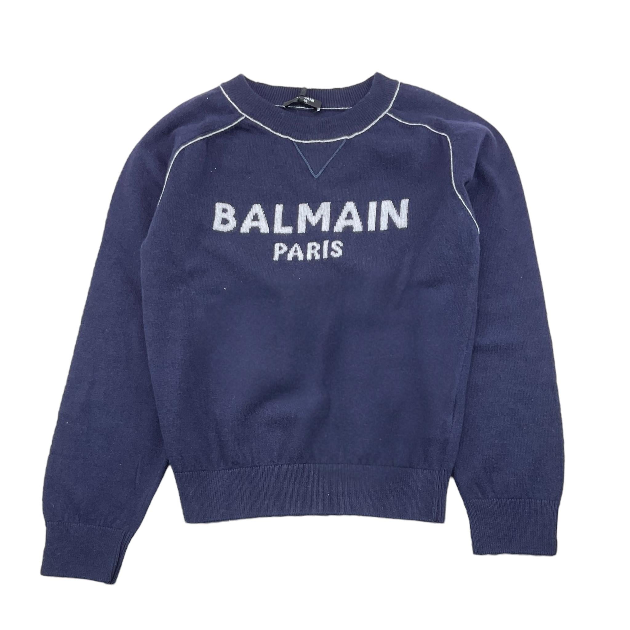 BALMAIN maglia tinta unita con stampa Blu per Bambino BV9P40 BLU BALMAIN