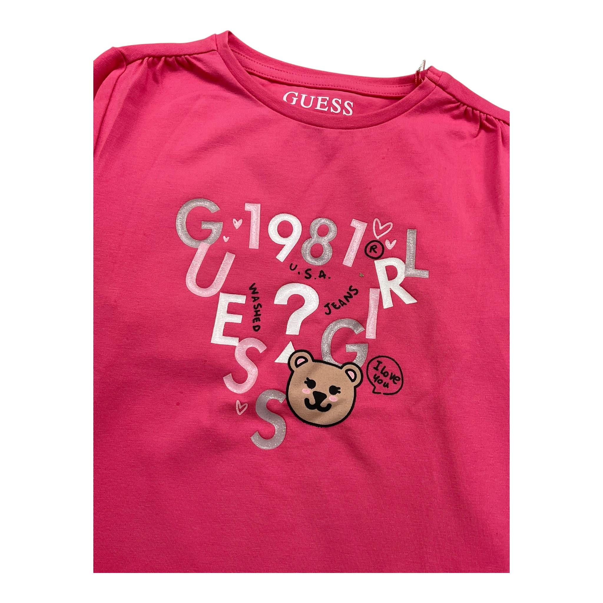 GUESS shirt girocollo tinta unita con stampa in contrasto Fuxia per Neonata K4BI05J1314N FUXIA GUESS