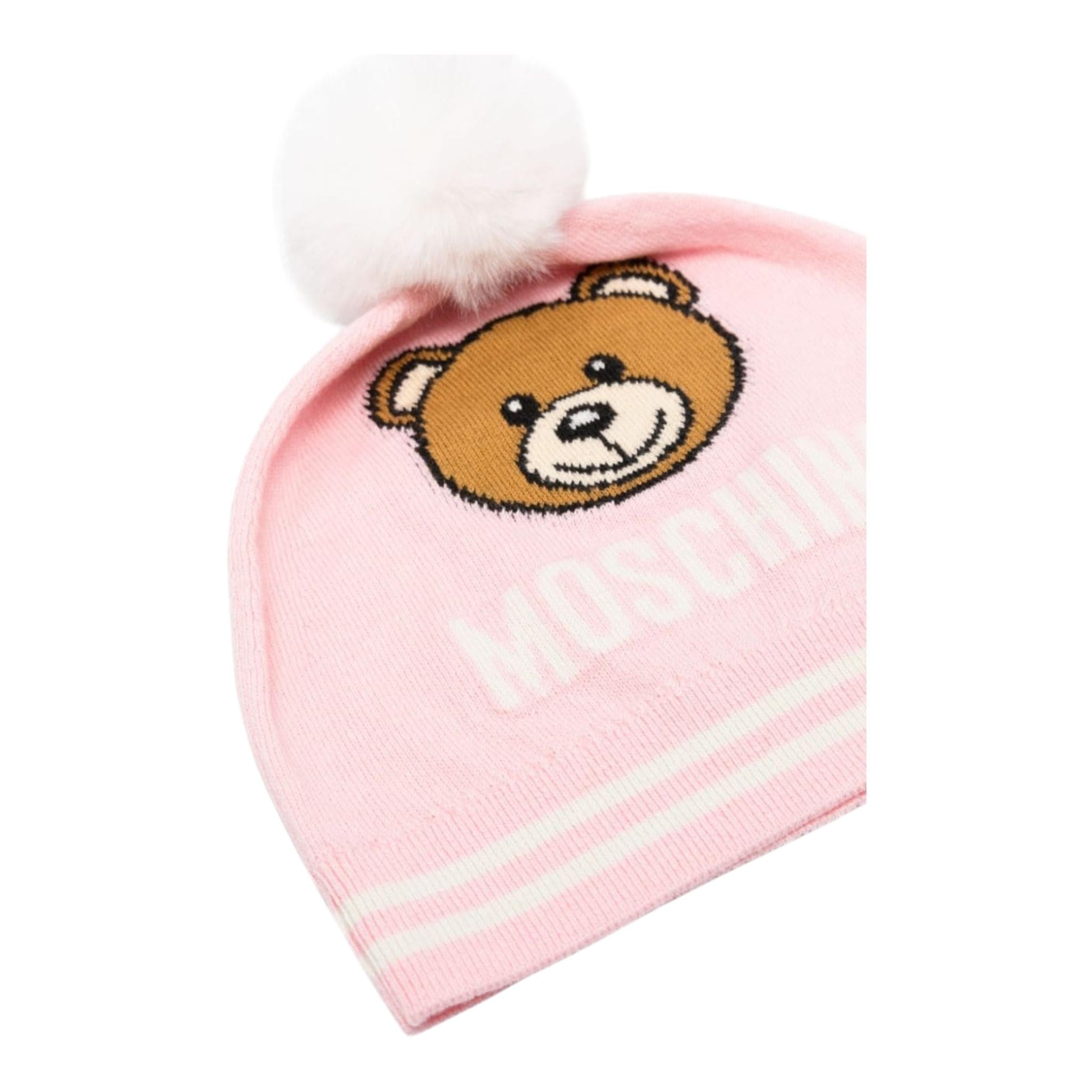 MOSCHINO cappello tinta unita cn pon pon e stampa logo e orso Rosa per Bambina NUX04W ROSA MOSCHINO