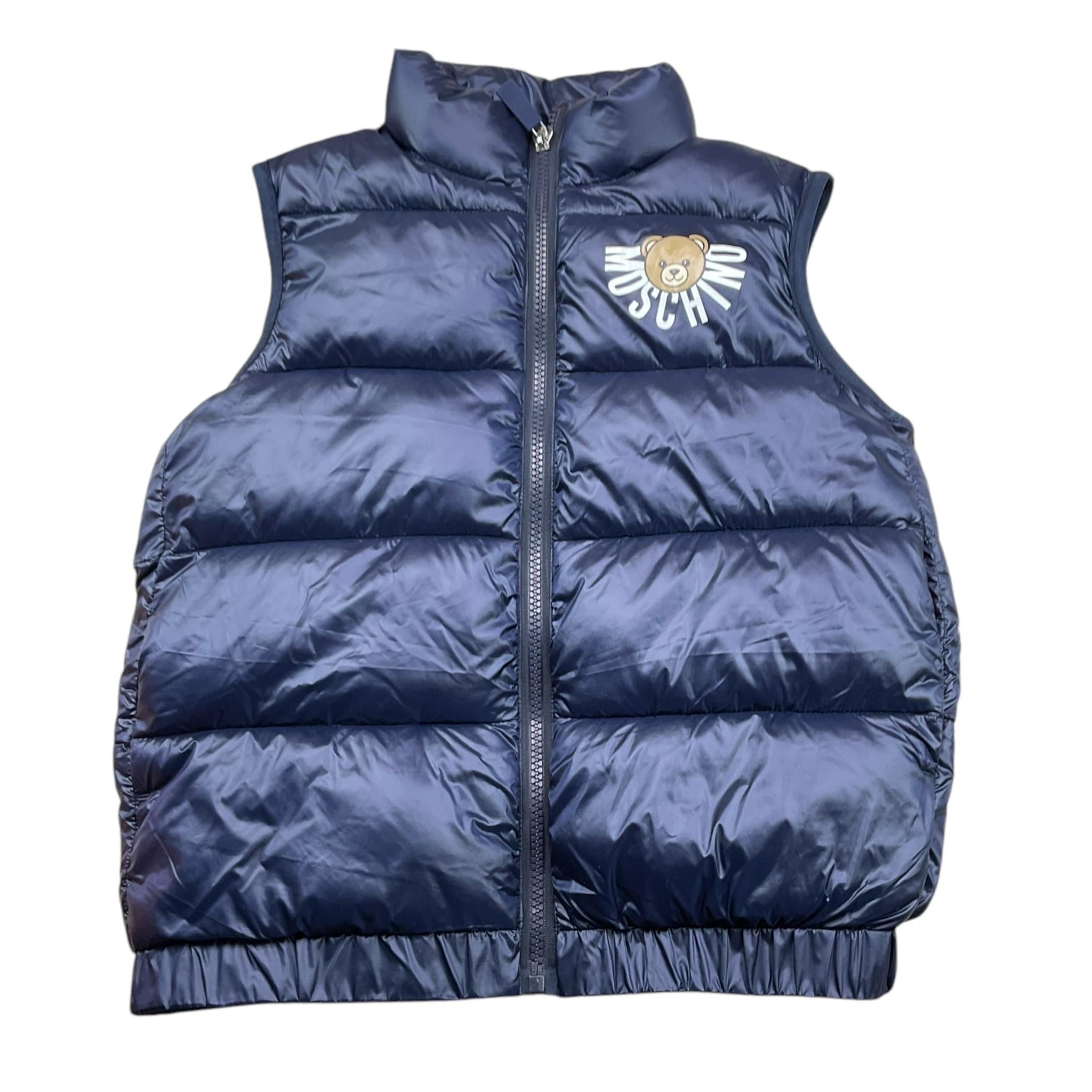 MOSCHINO giubbino tinta unita smanicato con stampa Blu per Bambino HQS02K BLU MOSCHINO