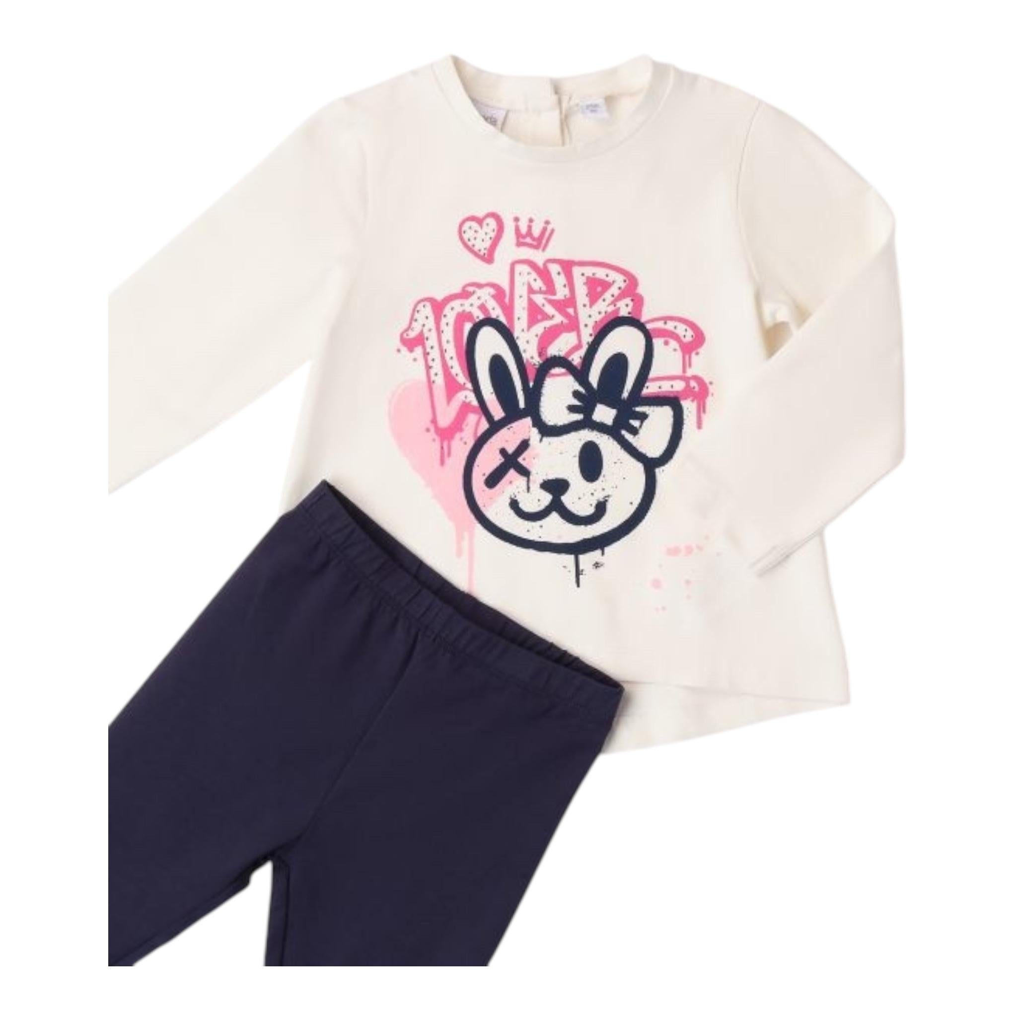 SARABANDA completo 2pz shirt-leggins bicolore Bianco/blu per Neonata A337 BIANCO/BLU SARABANDA