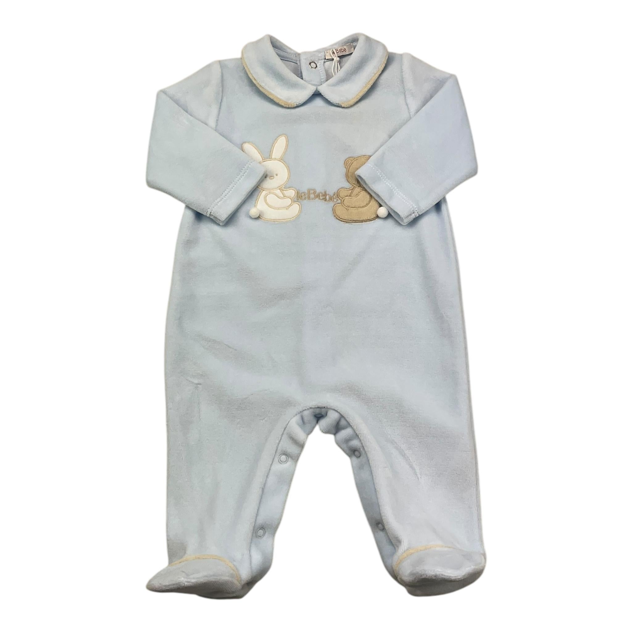 LE BEBE' tutina manica lunga tinta unita in ciniglia Azzurro per Neonato LBB5064 AZZURRO LE BEBE'