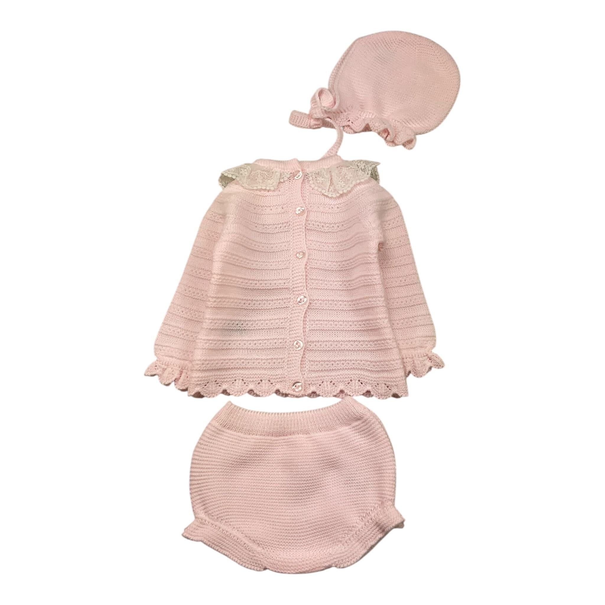 JULIANA completo 3 pz maglia-coulotte-cappello tinta unita Rosa per Neonata 24576 ROSA JULIANA