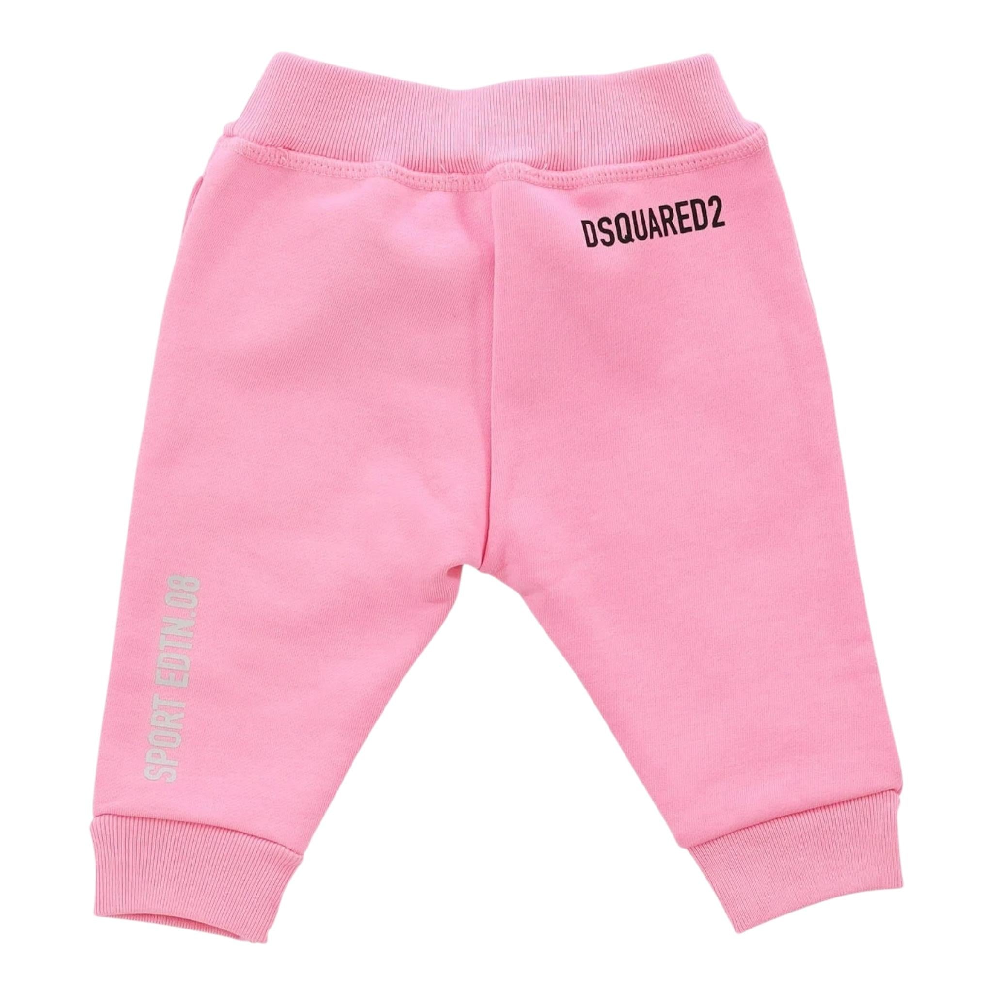 DSQUARED2 pantalone tuta tinta unita con logo Rosa per Neonata DQ1882 ROSA DSQUARED2