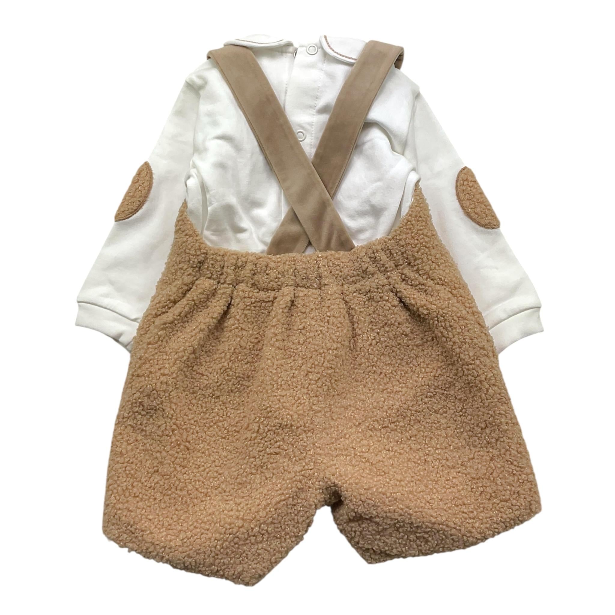 MARLU' completo 2pz shirt-salopette bicolore Bianco/cammello per Neonata IB6130X BIANCO/CAMMELLO MARLU'