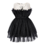 MONNALISA abito tinta unita con cintura e tulle Nero per Bambina 41B905 NERO MONNALISA