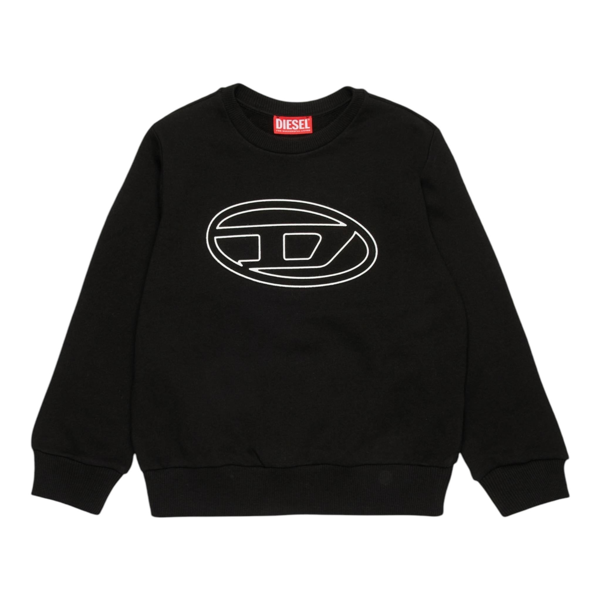 DIESEL felpa chiusa girocollo tinta unita con stampa Nero per Bambino J01787X NERO DIESEL