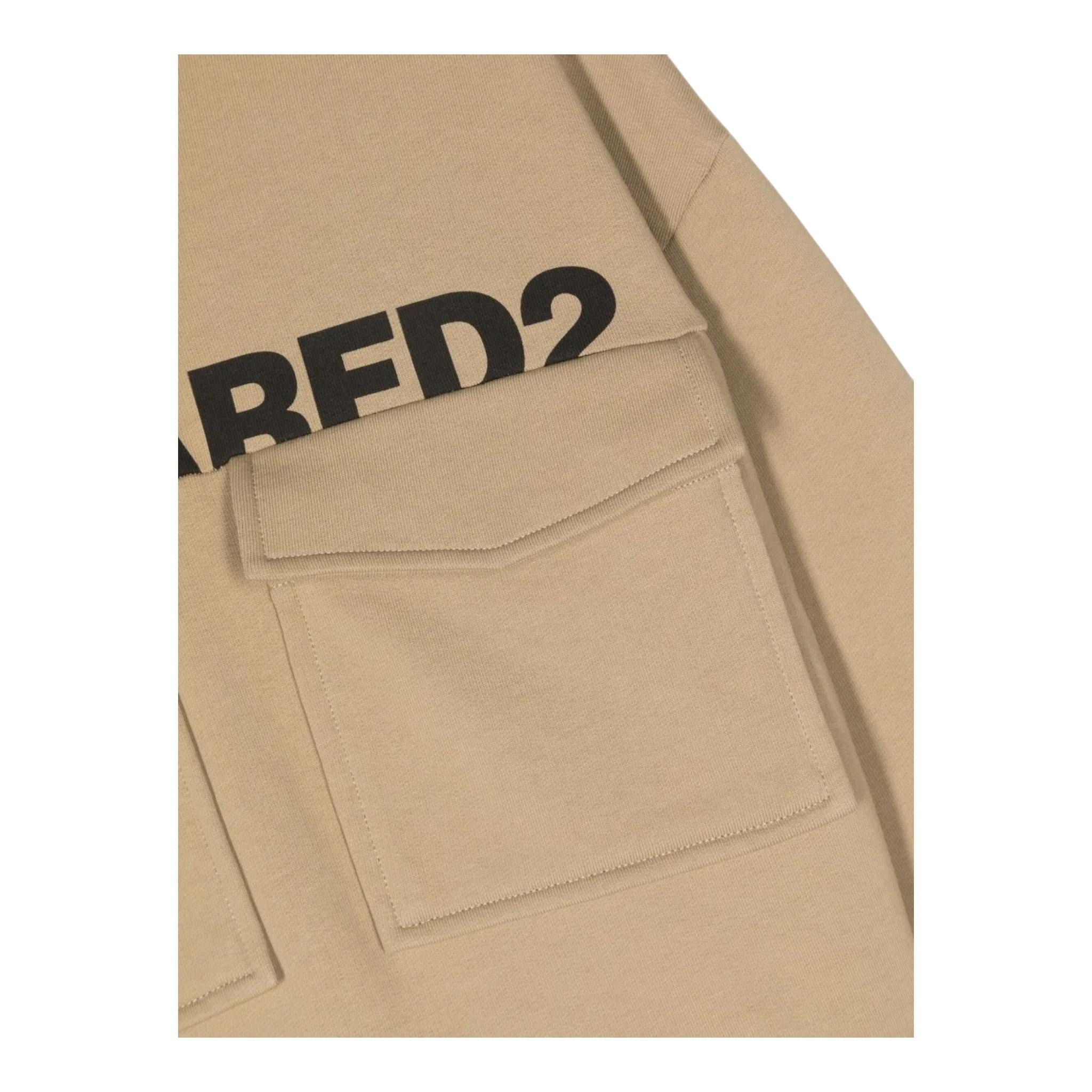 DSQUARED2 felpa chiusa con cappuccio tinta unita con stampa e tasche Beige per Bambino DQ1944 BEIGE DSQUARED2