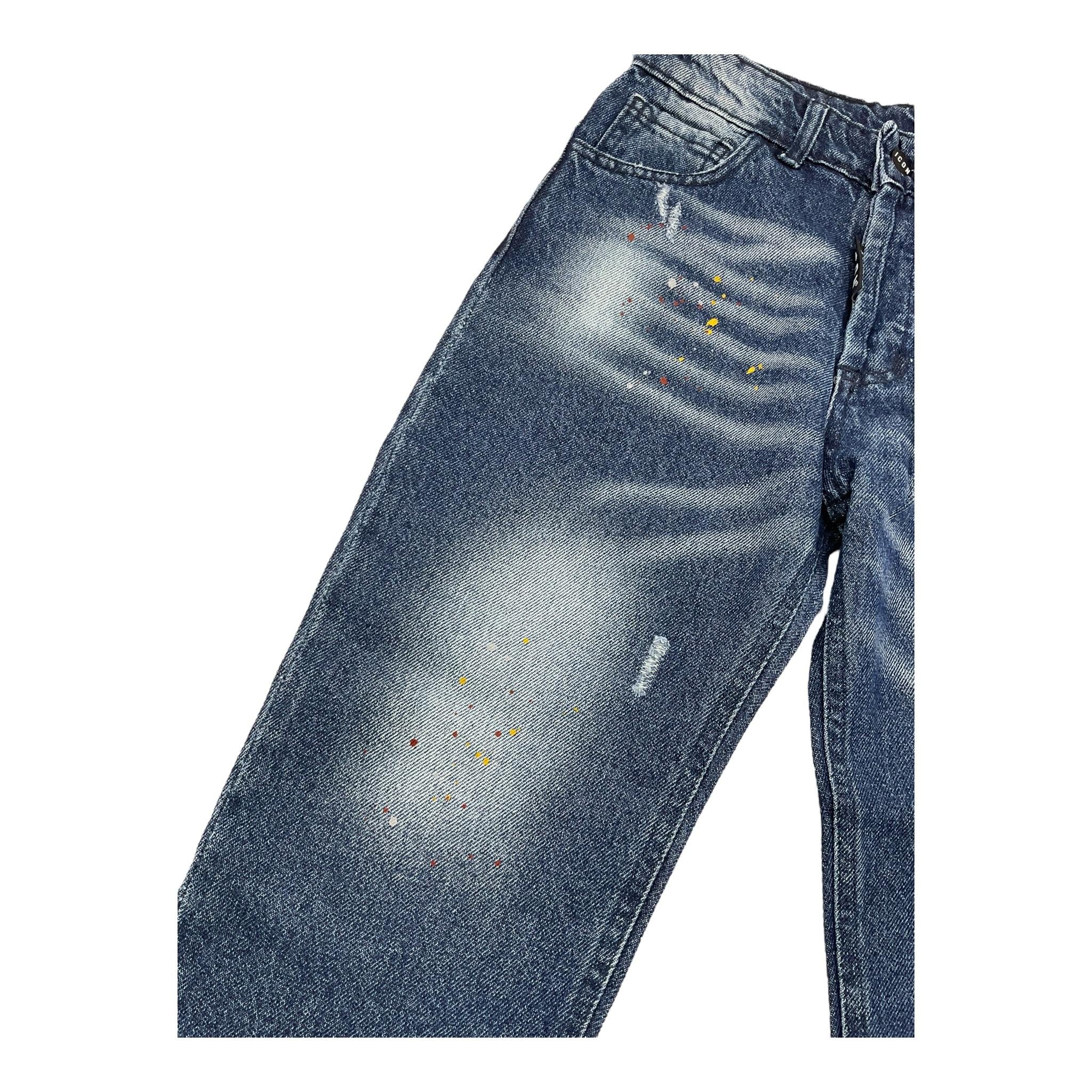 ICON jeans tinta unita con strappi e girovita regolabile Blu per Bambino IBDT00369 BLU ICON