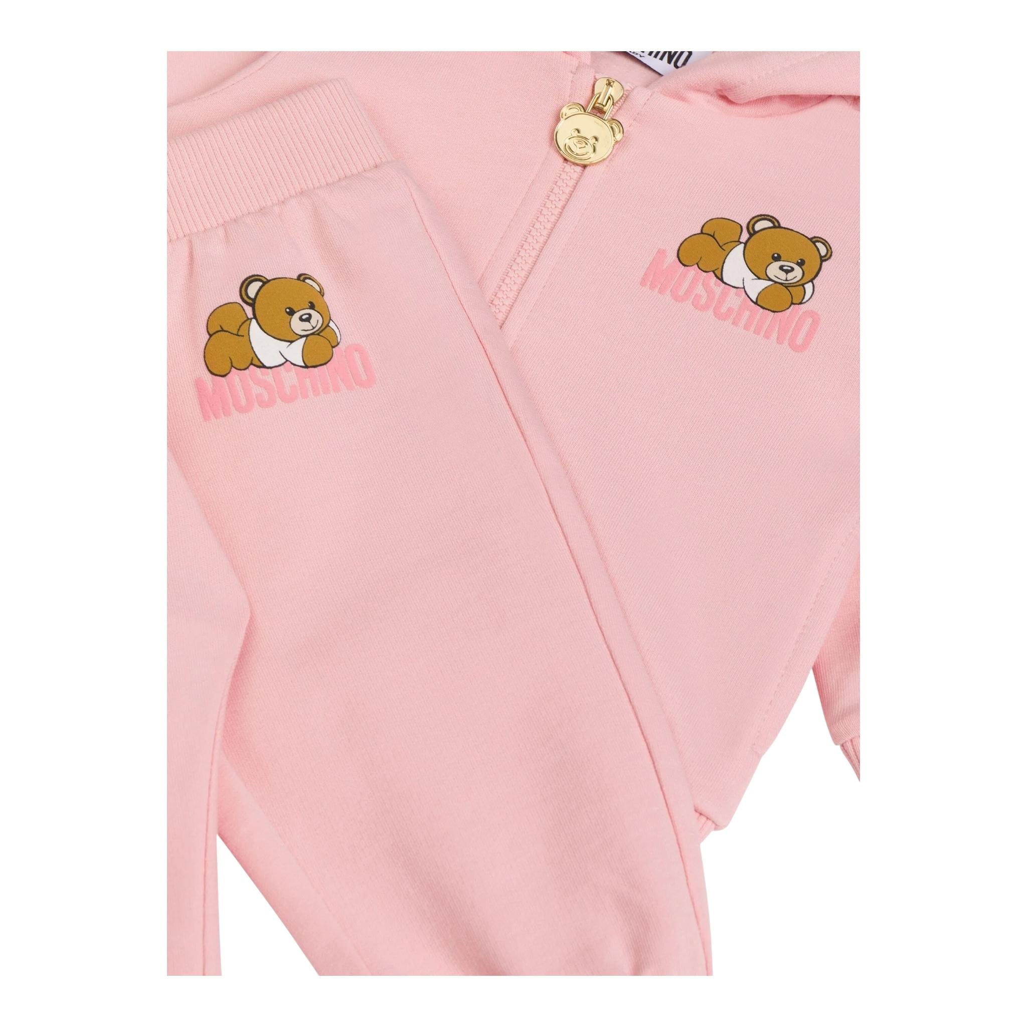 MOSCHINO completo 2 pezzi felpa-pantalone tinta unita Rosa per Neonata MMK04A ROSA MOSCHINO