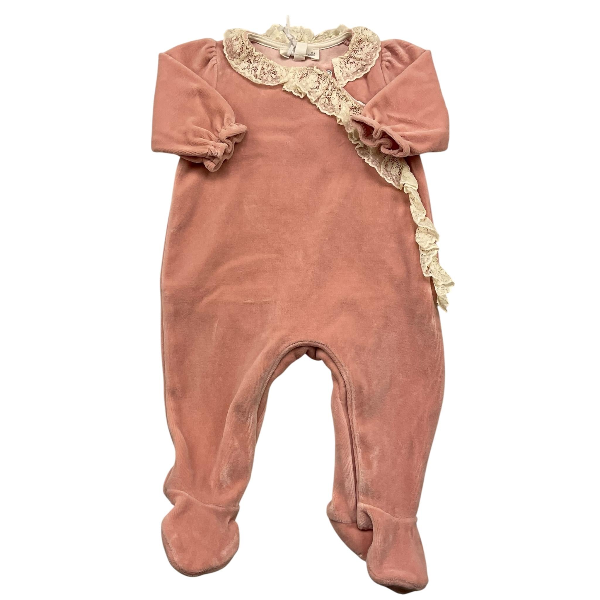 TARTINE ET CHOCOLAT tutina manica lunga tinta unita in ciniglia Rosa per Neonata TX54150 ROSA TARTINE ET CHOCOLAT