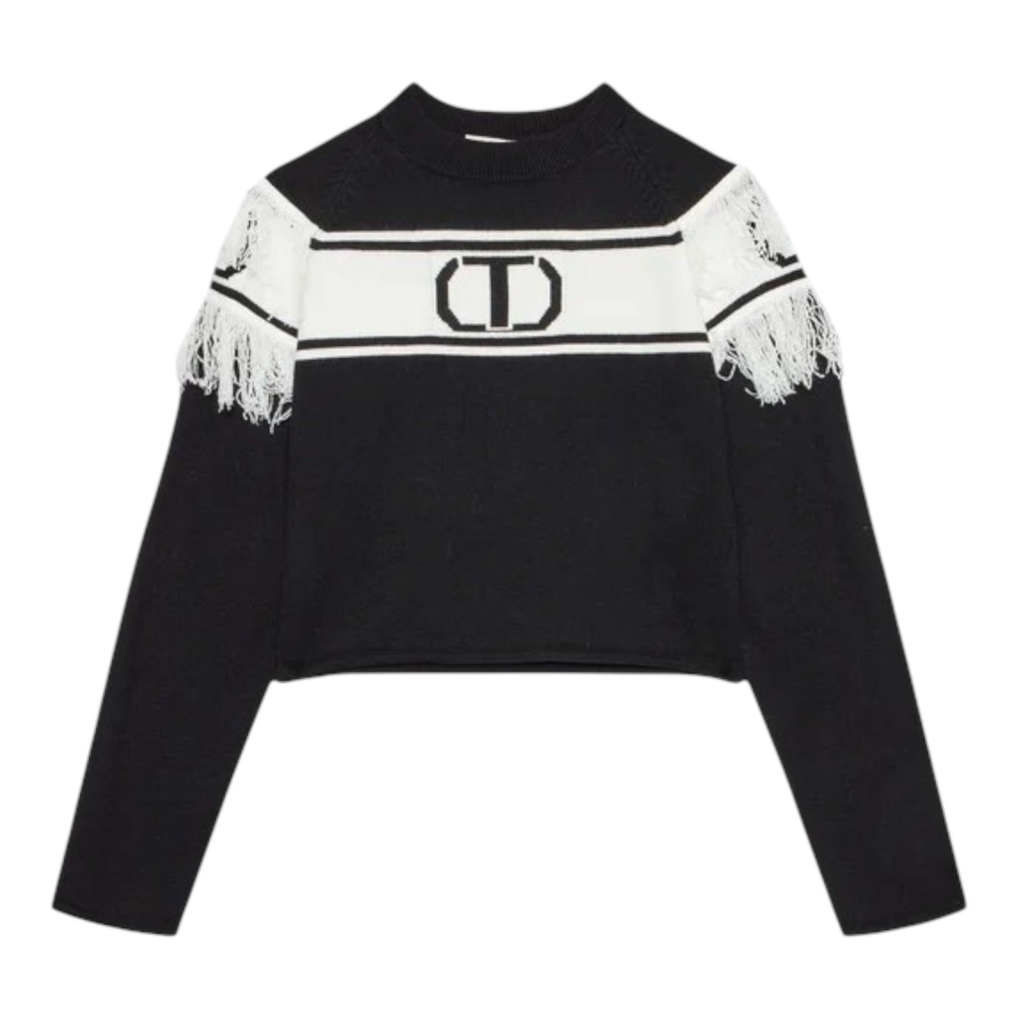 TWINSET maglia girocollo tinta unita con frange Nero per Bambina 242GJ3163XXX NERO TWINSET