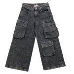 PLEASE jeans tinta unita modello palazzo Nero per Bambina PH13010G66X NERO PLEASE