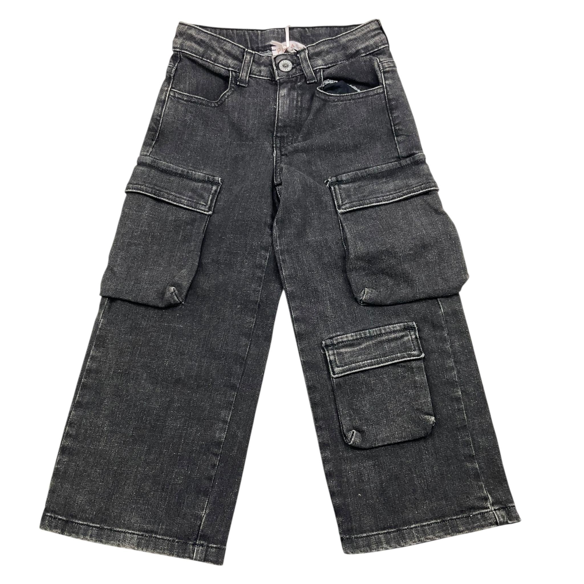 PLEASE jeans tinta unita modello palazzo Nero per Bambina PH13010G66X NERO PLEASE