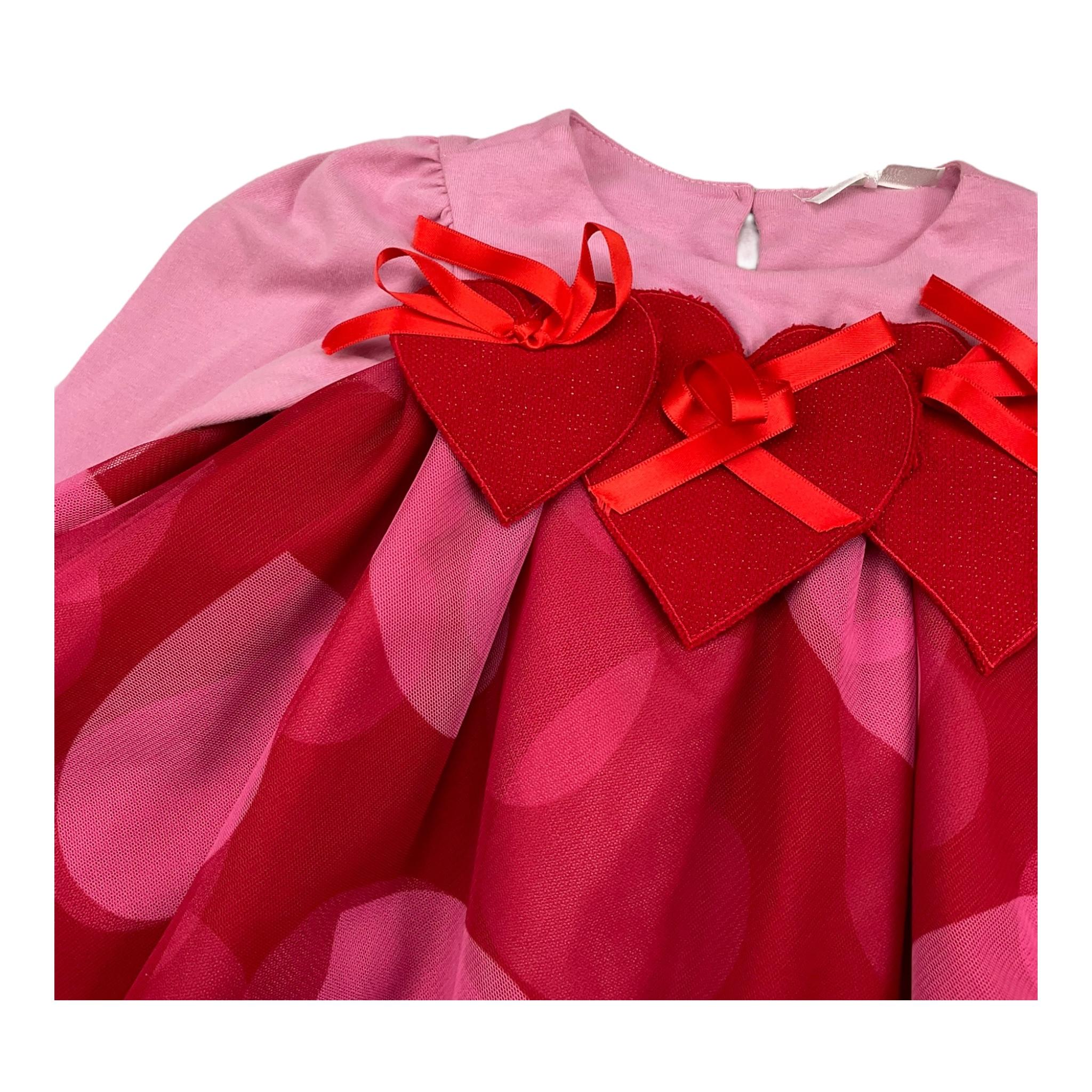 MISS GRANT abito manica lunga bicolore stampa fantasia cuori Rosa/rosso per Bambina MG1119 ROSA/ROSSO MISS GRANT