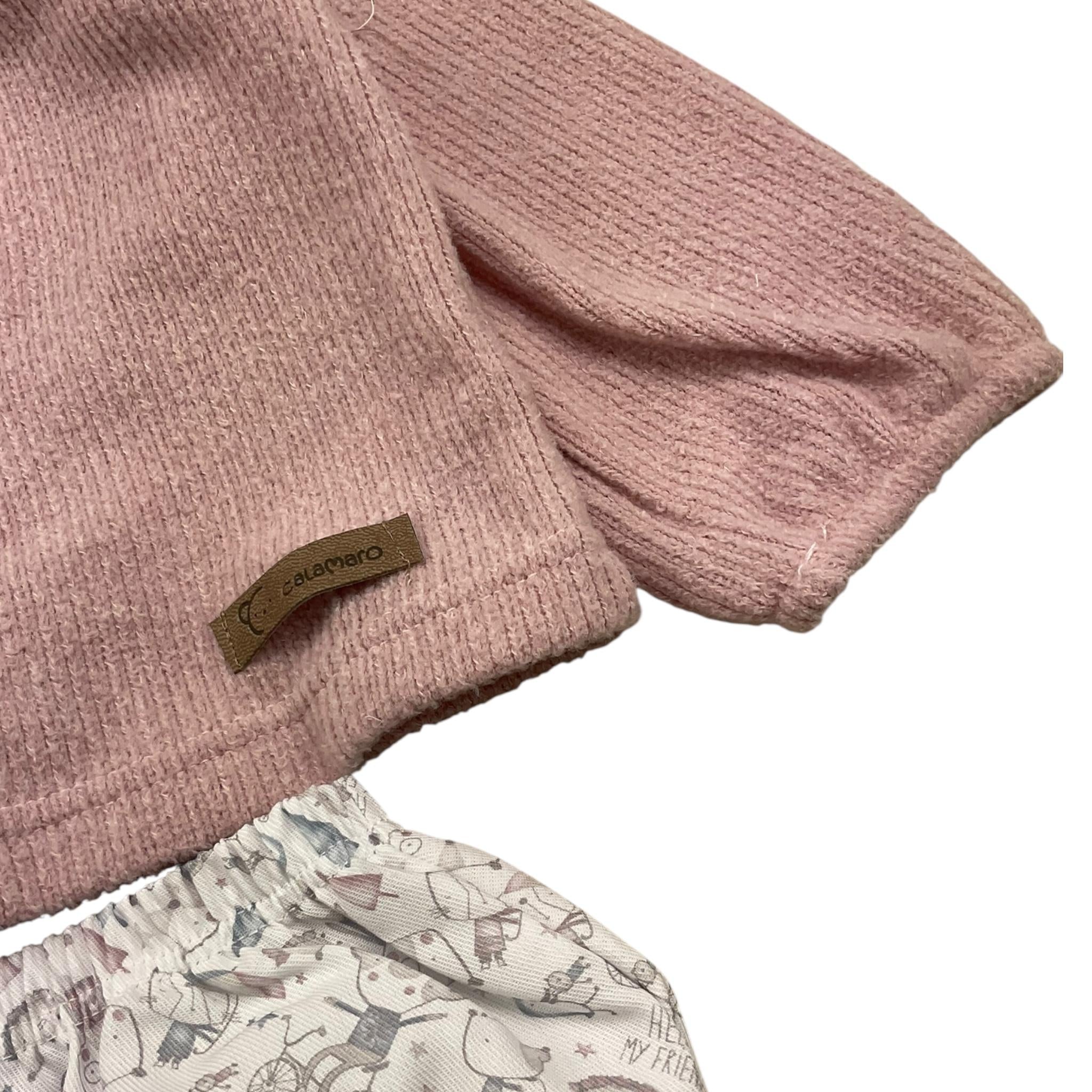 CALAMARO completo 2pz maglia-coulotte bicolore con colletto in contrasto Rosa per Neonata 11020X ROSA CALAMARO