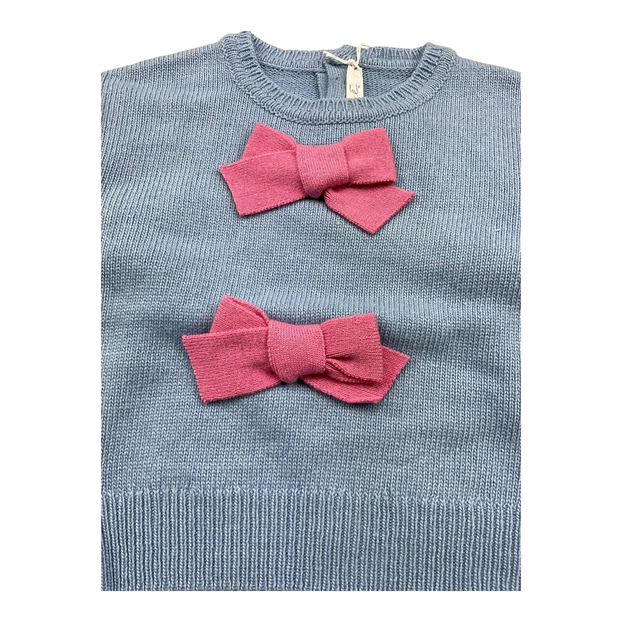 M+E' maglia girocollo tinta unita con fiocchi Azzurro per Neonata UE0553 AZZURRO M+E'