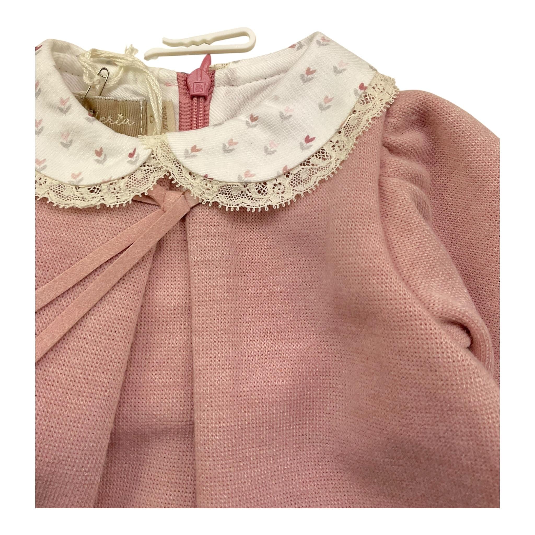 LA STUPENDERIA abito tinta unita con colletto con ricami Rosa per Neonata TCAB22 ROSA LA STUPENDERIA
