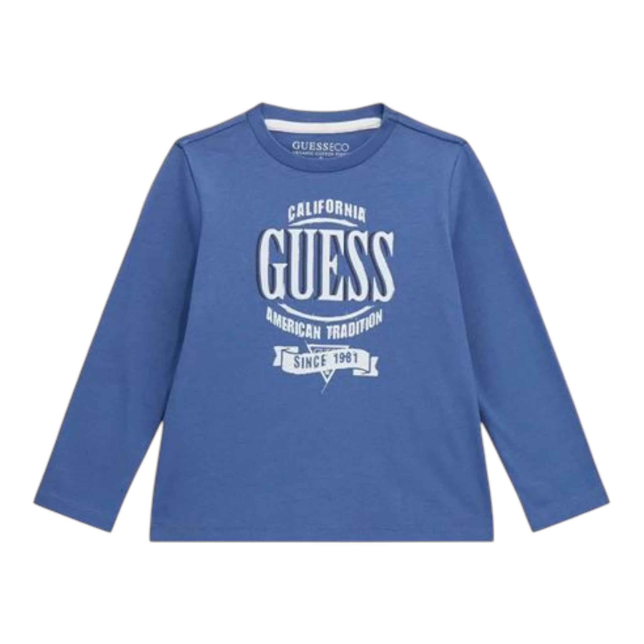 GUESS shirt girocollo tinta unita con stampa Blu per Bambino N4YI30K8HM4J BLU GUESS