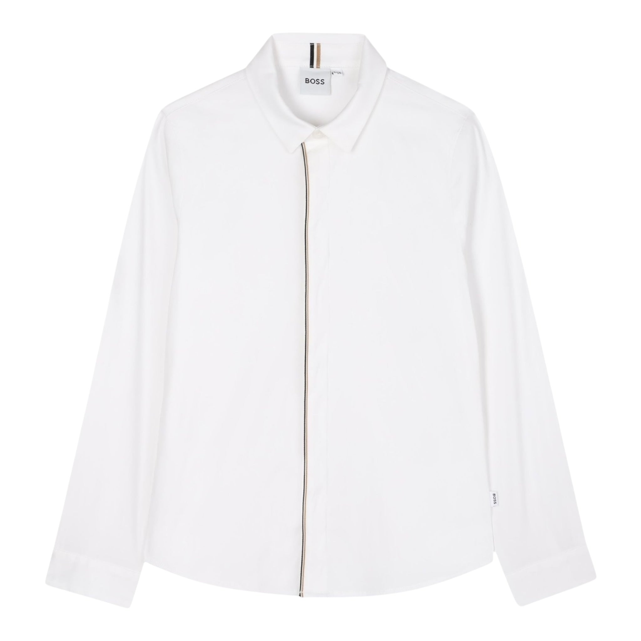 Boss Camicia Manica Lunga Tinta Unita con Logo per Bambino J52010 BIANCO BOSS 