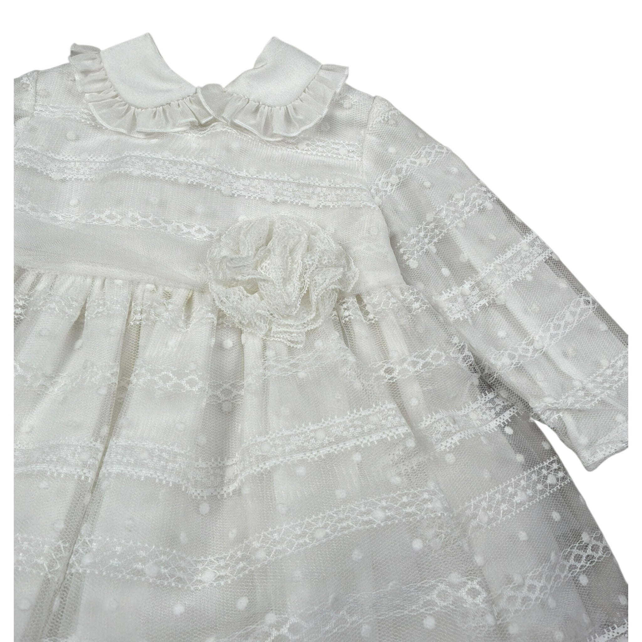 Aletta Abito Manica Lunga tinta unita con Tule Bianco per Neonata HP220335L BIANCO ALETTA 