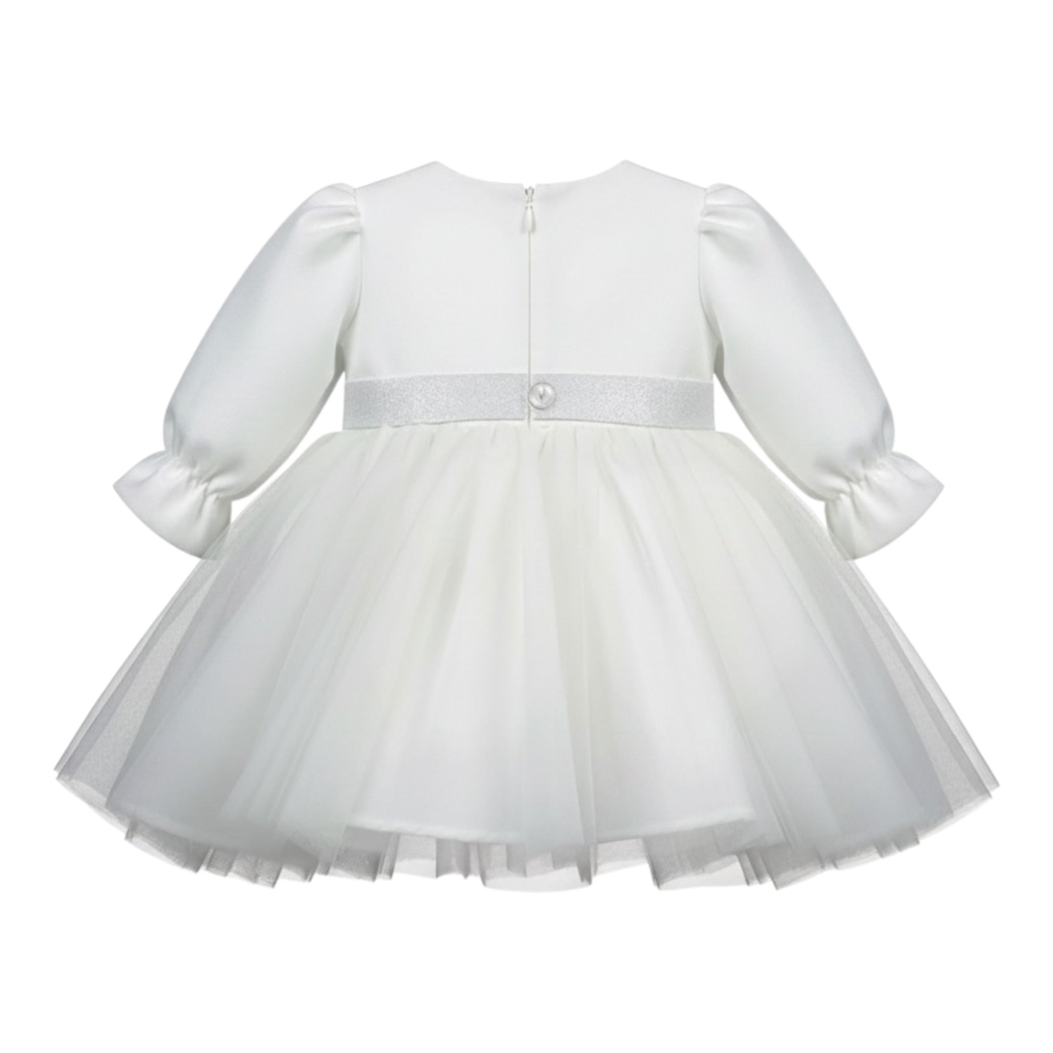 Allegra Abito Cerimonia tinta unita con Cintura Bianco per Neonata A0551A BIANCO ALLEGRA 