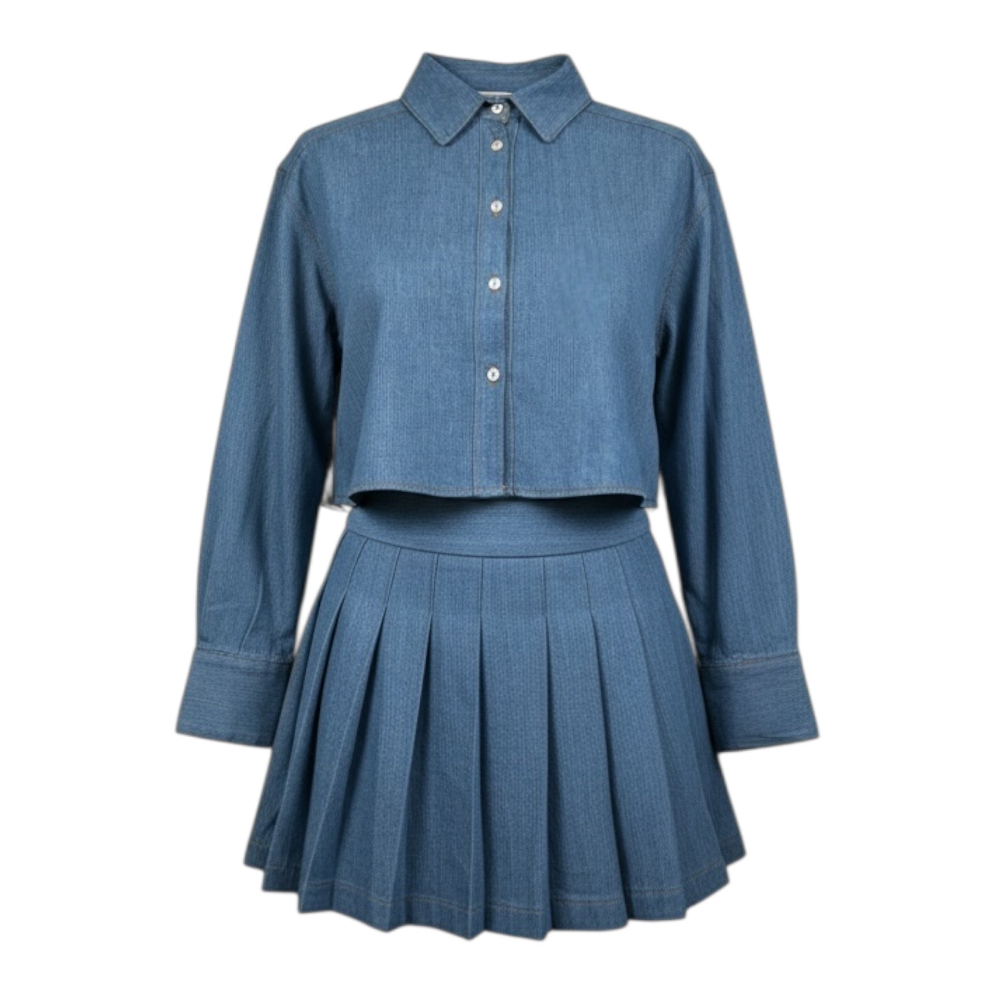 Amiuni Completo 2Pz Camicia-Gonna In Denim Blu per Bambina AG804625 BLU AMIUNI 