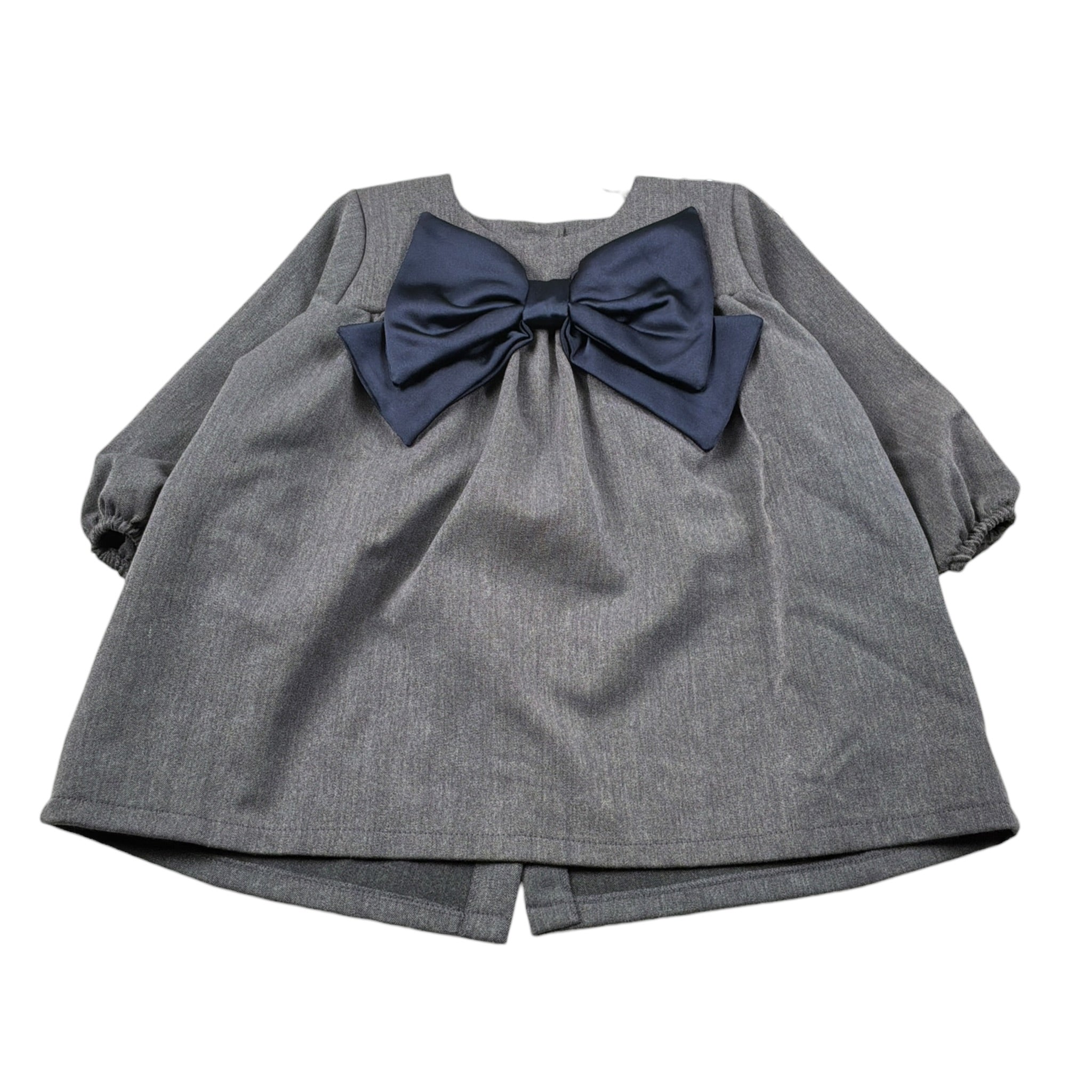 Aventiquattrore Abito Manica Lunga tinta unita con Fiocco Grigio per Bambina A2401678 GRIGIO AVENTIQUATTRORE 