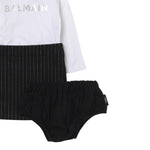 Balmain Abito Manica Lunga Bicolore con Culotte Bianco/Nero per Neonata BT1020 BIANCO/NERO BALMAIN 