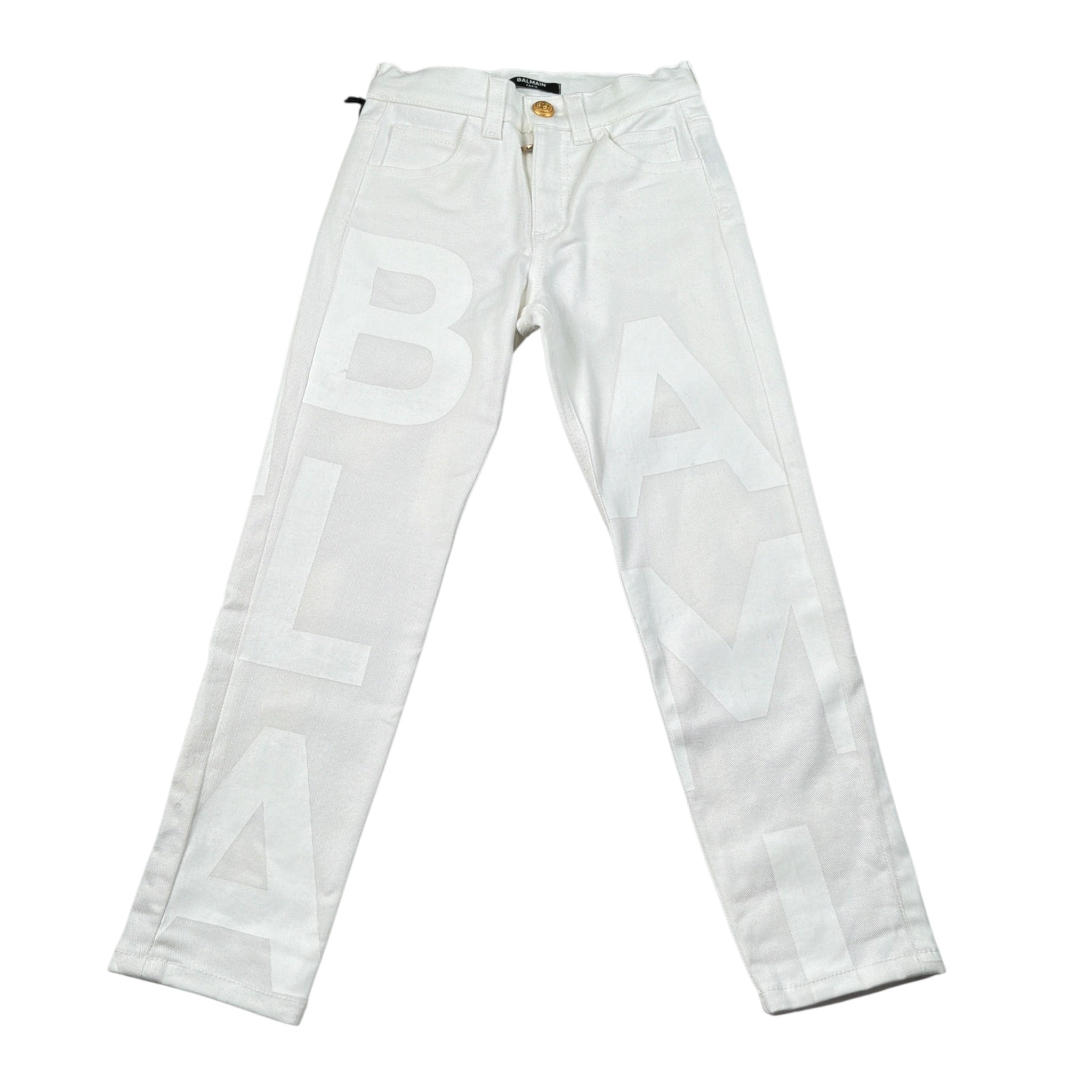 Balmain Jeans tinta unita con Stampe Logo Bianco per Bambino BU6P30 BIANCO BALMAIN 
