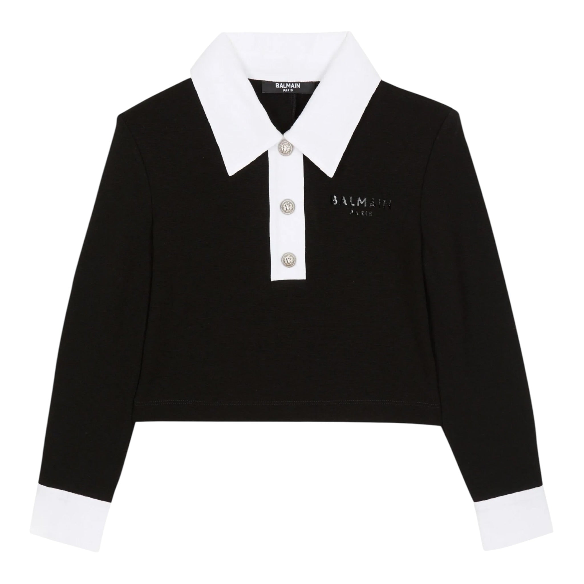 Balmain Polo Manica Lunga tinta unita Nero per Bambina BV4A70 NERO BALMAIN 