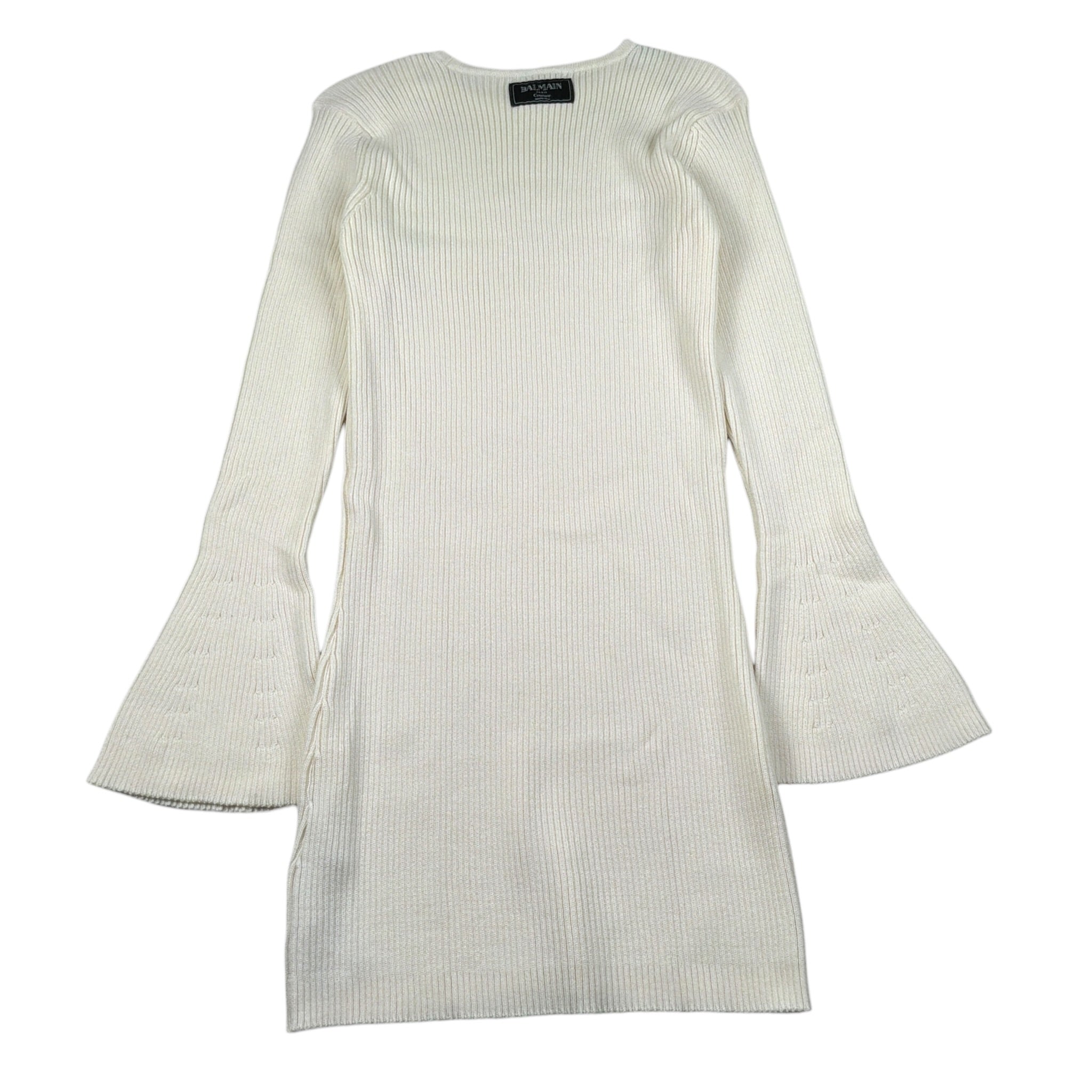 Balmain Abito Manica Lunga tinta unita con Bottoni Panna per Bambina BX1D30 PANNA BALMAIN 