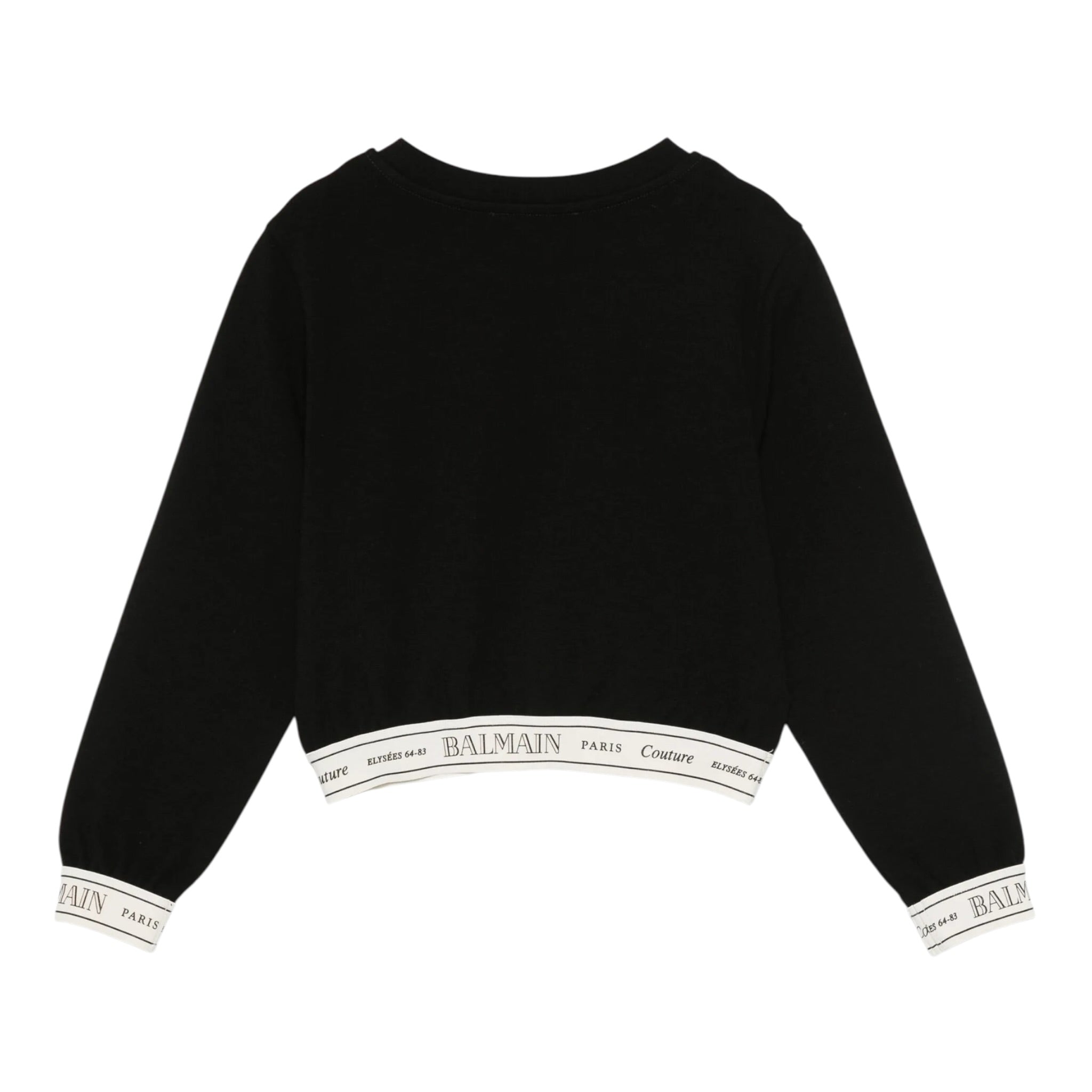 Balmain Felpa Girocollo tinta unita con Profili Logati Nero per Bambina BX4B90 NERO BALMAIN 
