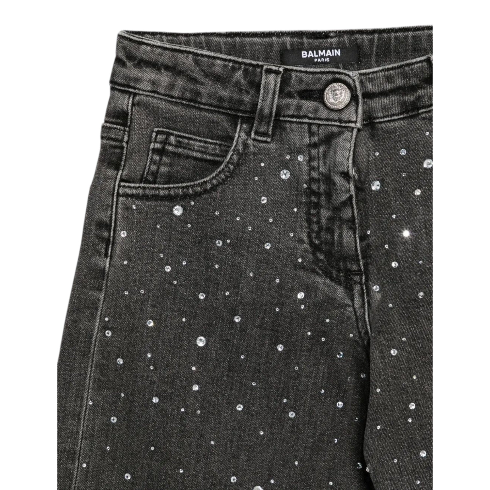 Balmain Jeans tinta unita con Applicazioni Brillantini Grigio per Bambina BX6B60 GRIGIO BALMAIN 