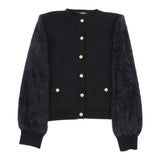 Balmain Cardigan tinta unita con Maniche Peluche Nero per Bambina BX9A70 NERO BALMAIN 