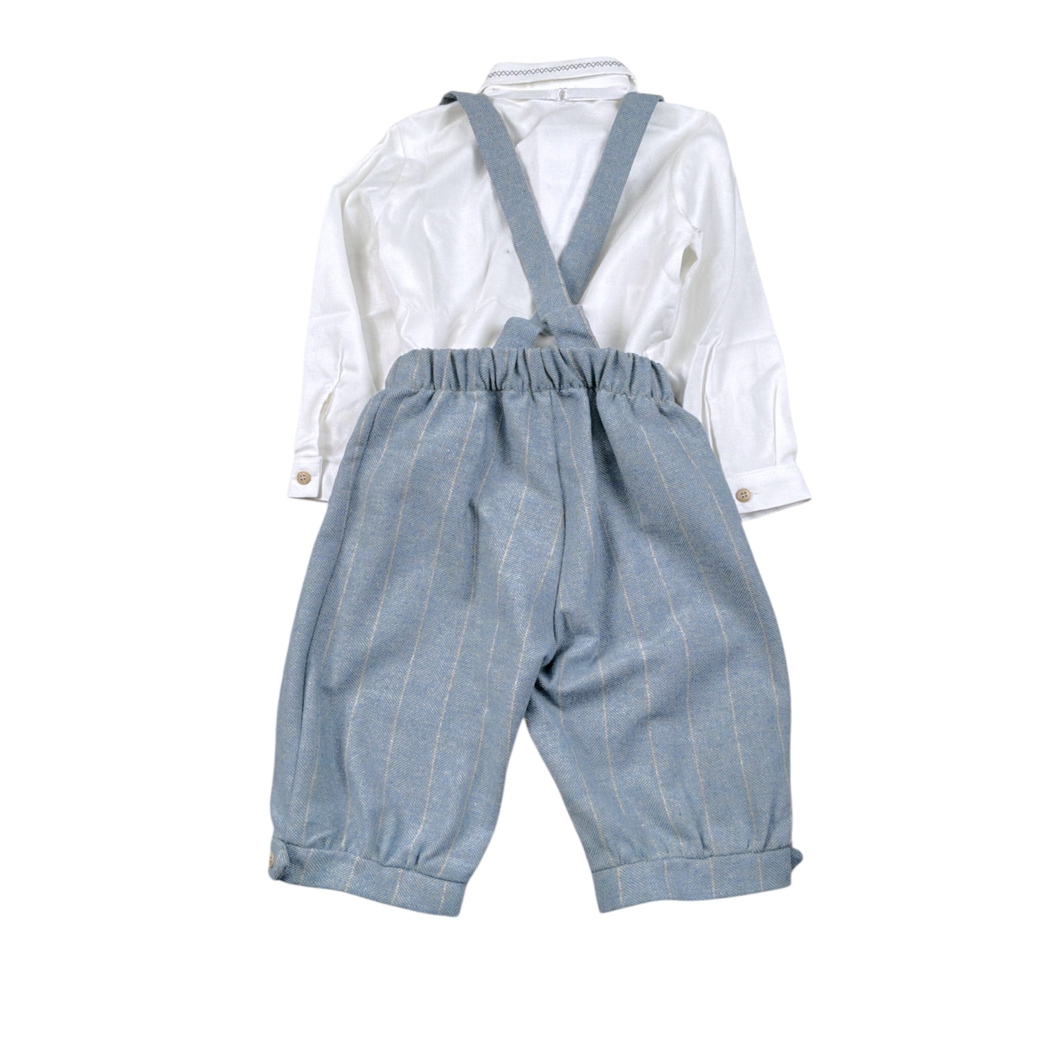 Barcellino Completo 3Pz Camicia Body-Papillon-Salopette-Cardigan Bianco per Neonato 115105 BIANCO BARCELLINO 