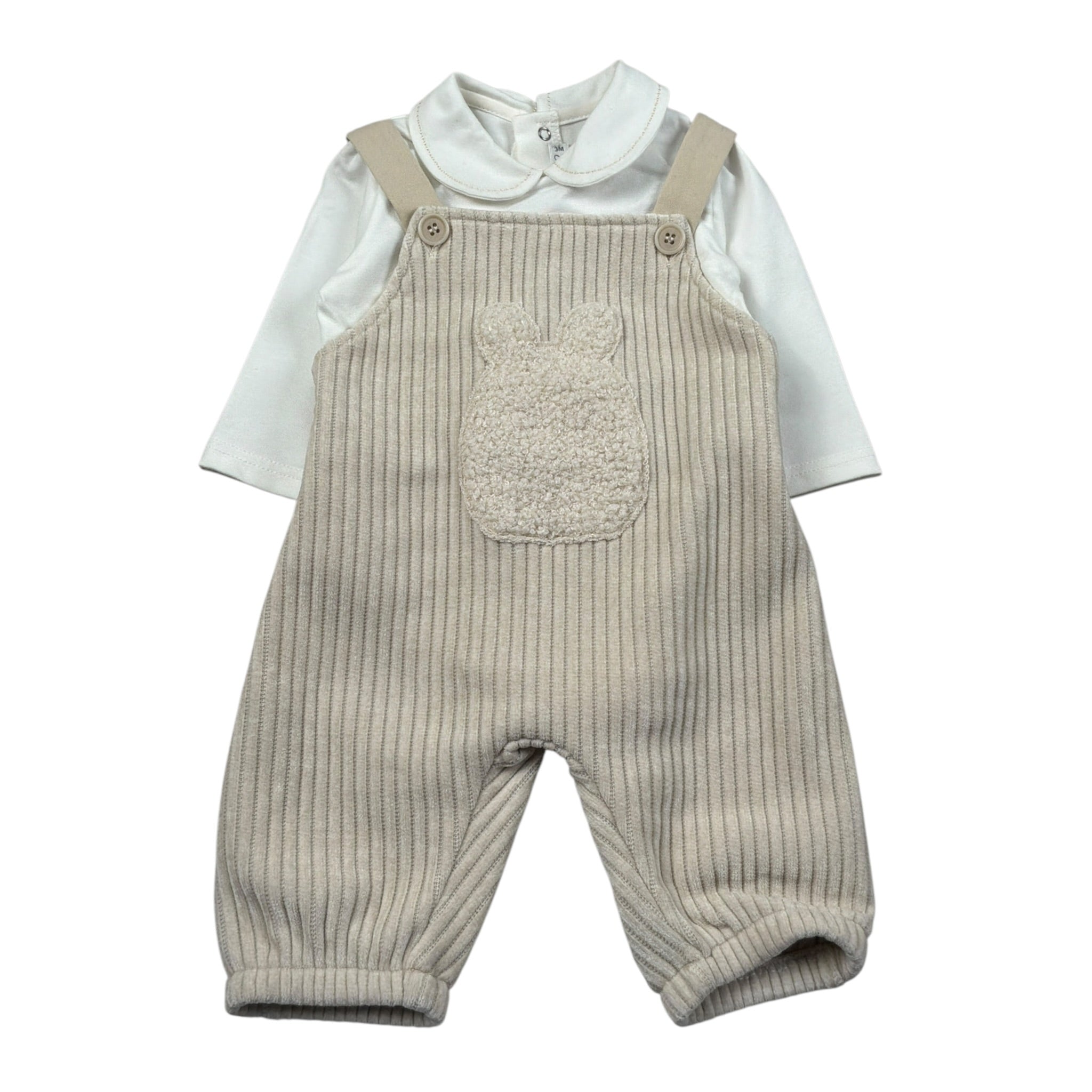 Barcellino Completo 2Pz Body-Salopette Bicolore Bianco/Beige per Neonato 125112X BIANCO/BEIGE BARCELLINO 