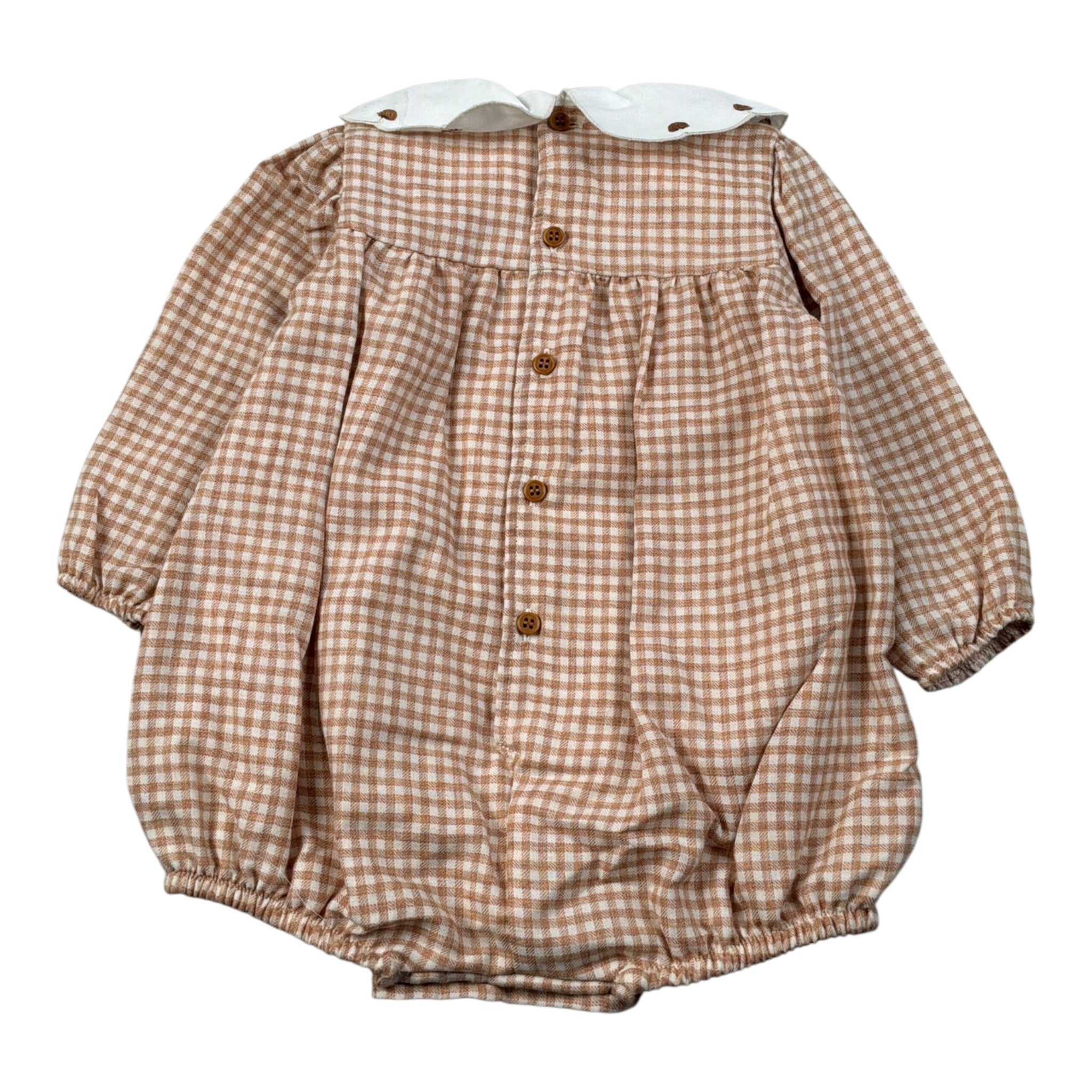 Barcellino Pagliaccetto tinta unita con Fantasia A Quadri E Colletto Beige per Neonata 125315 BEIGE BARCELLINO 