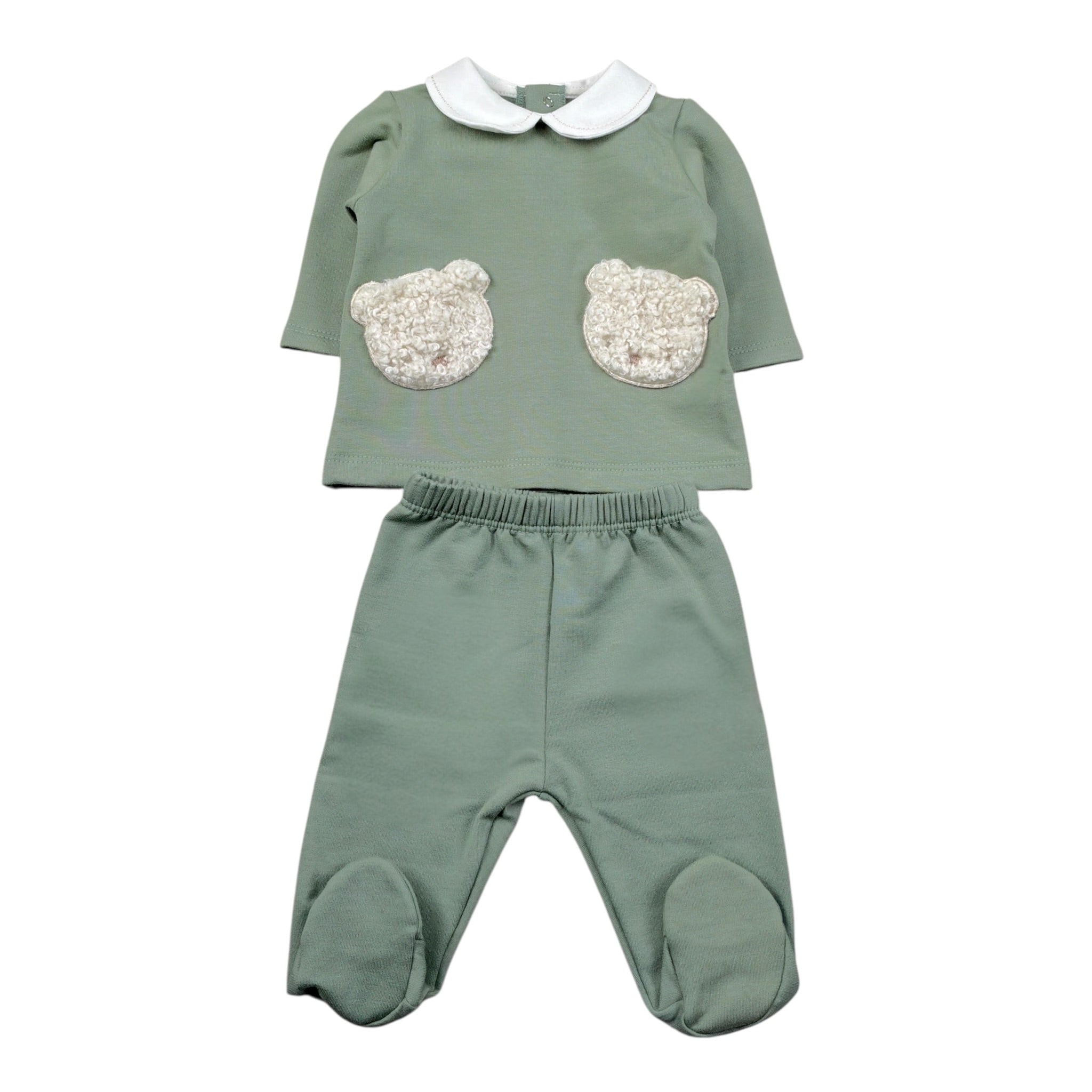 Barcellino Completo 2Pz tinta unita Felpa-Ghettina Verde per Neonato 125602 VERDE BARCELLINO 