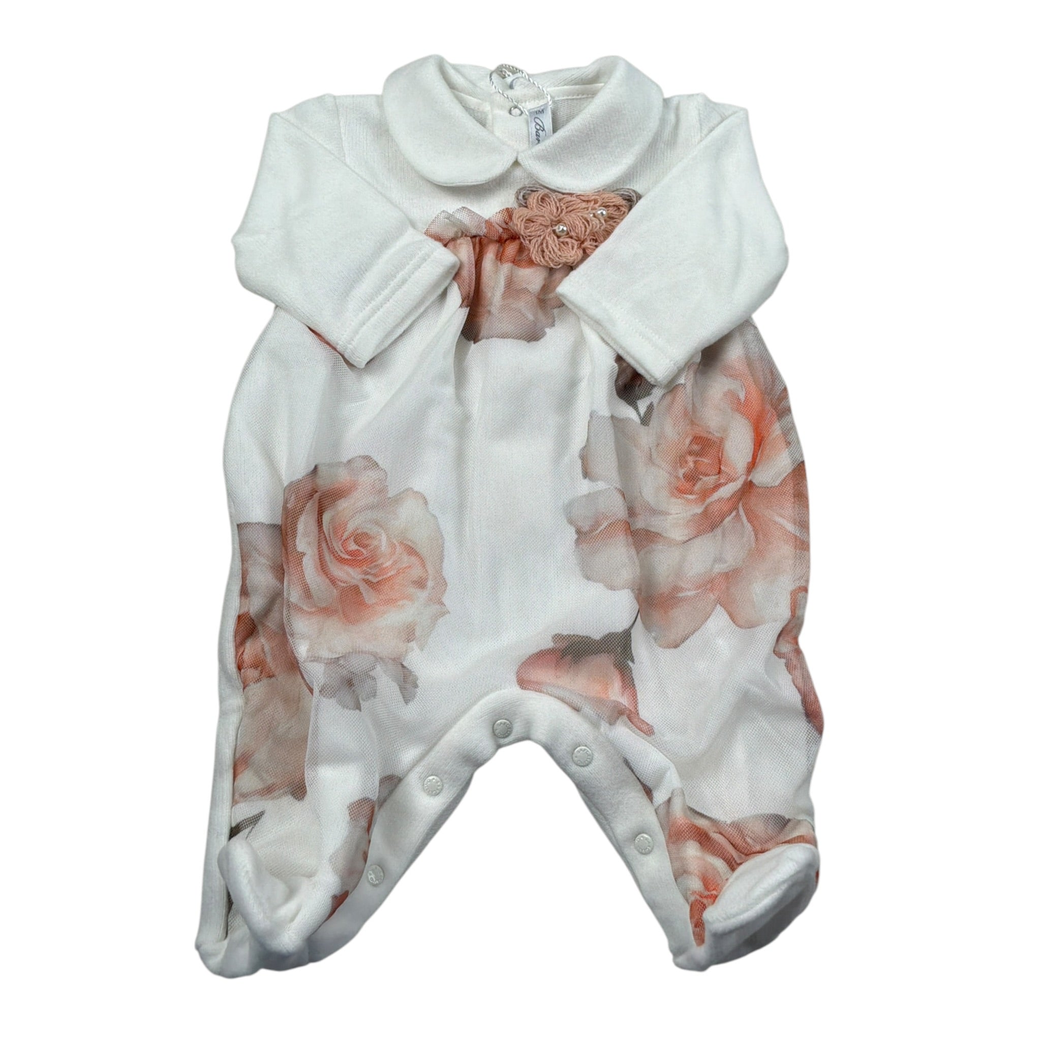 Barcellino Tutina Manica Lunga Fantasia Floreale Bianco per Neonata 125801 BIANCO BARCELLINO 