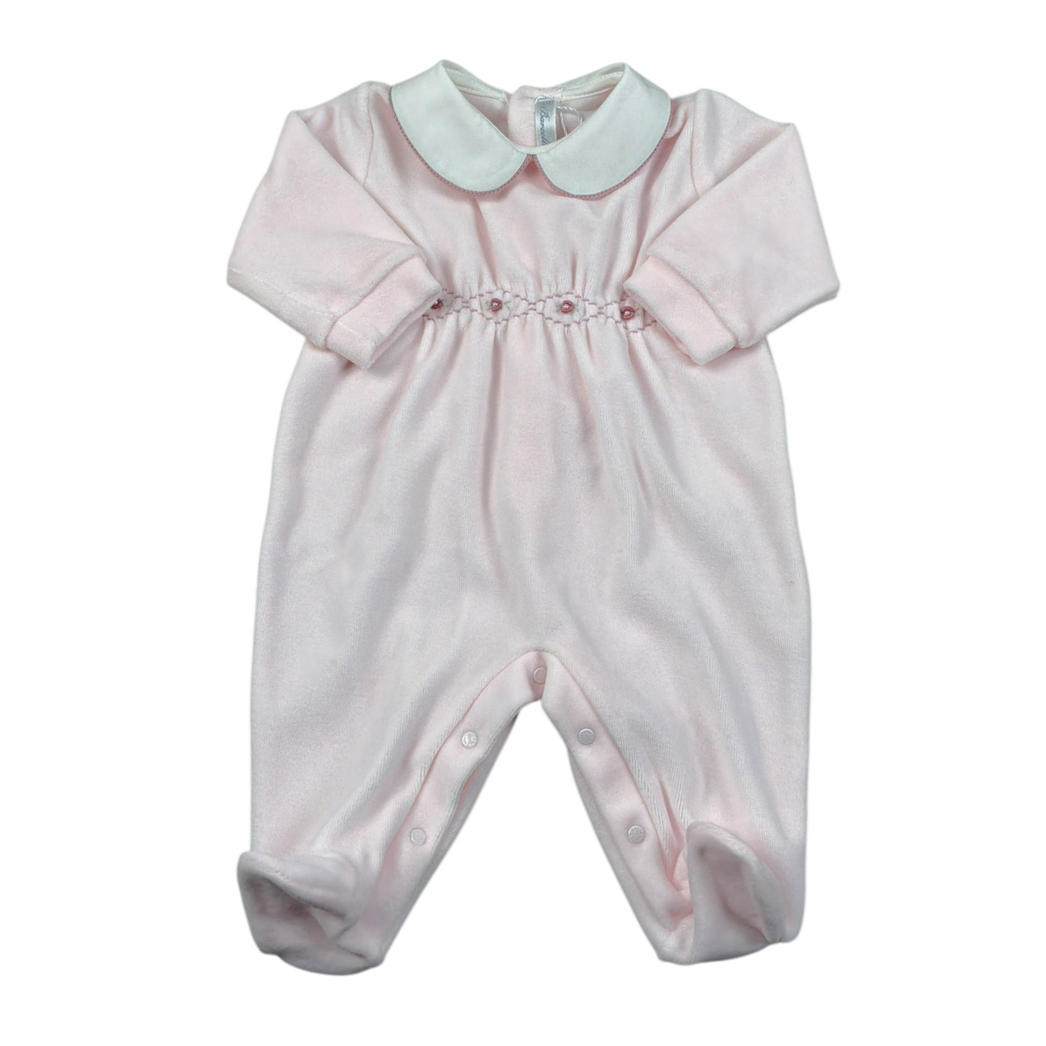 Barcellino Tutina tinta unita In Velluto Rosa per Neonata 126001 ROSA BARCELLINO 