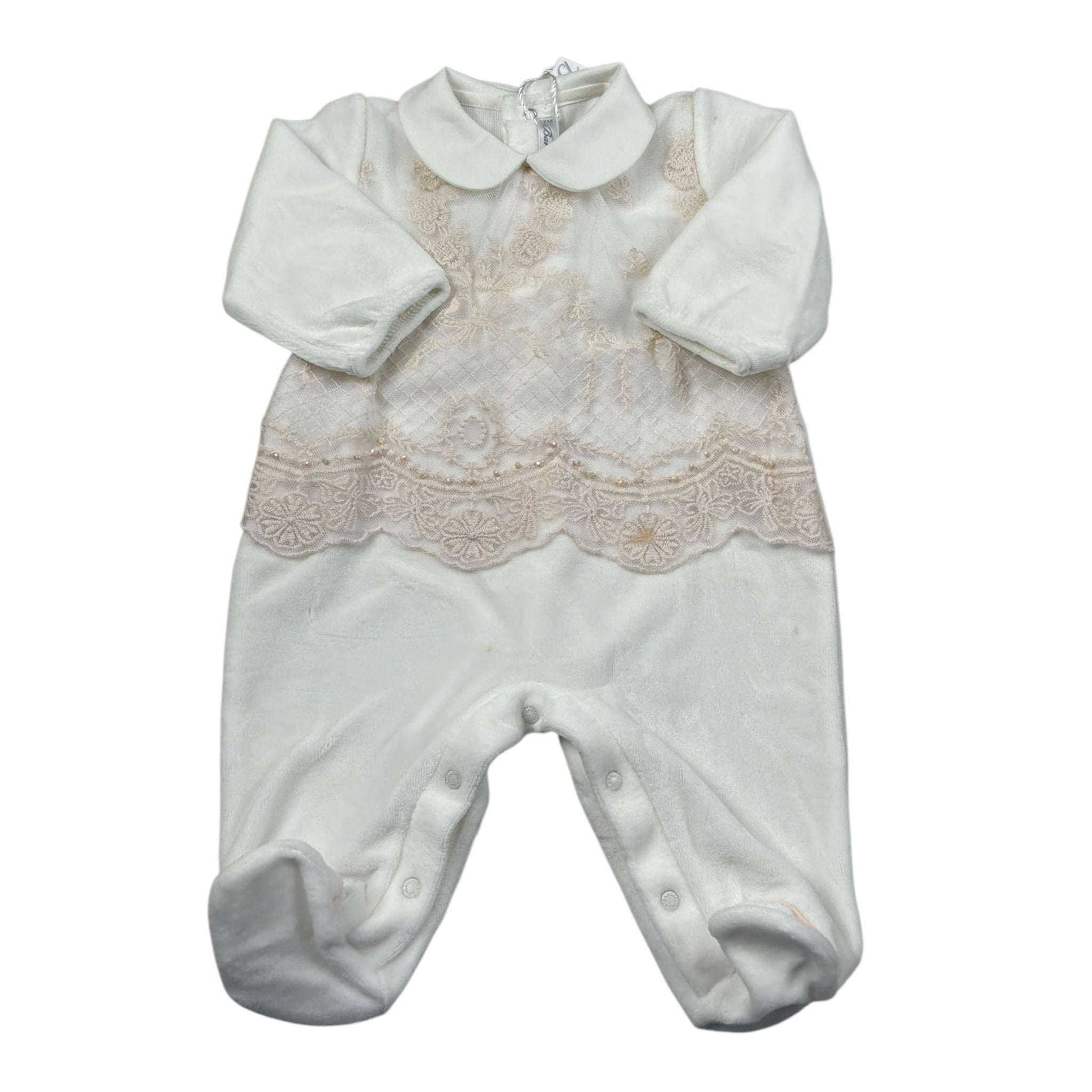 Barcellino Tutina Manica Lunga In Ciniglia Bianco per Neonata 126201 BIANCO BARCELLINO 